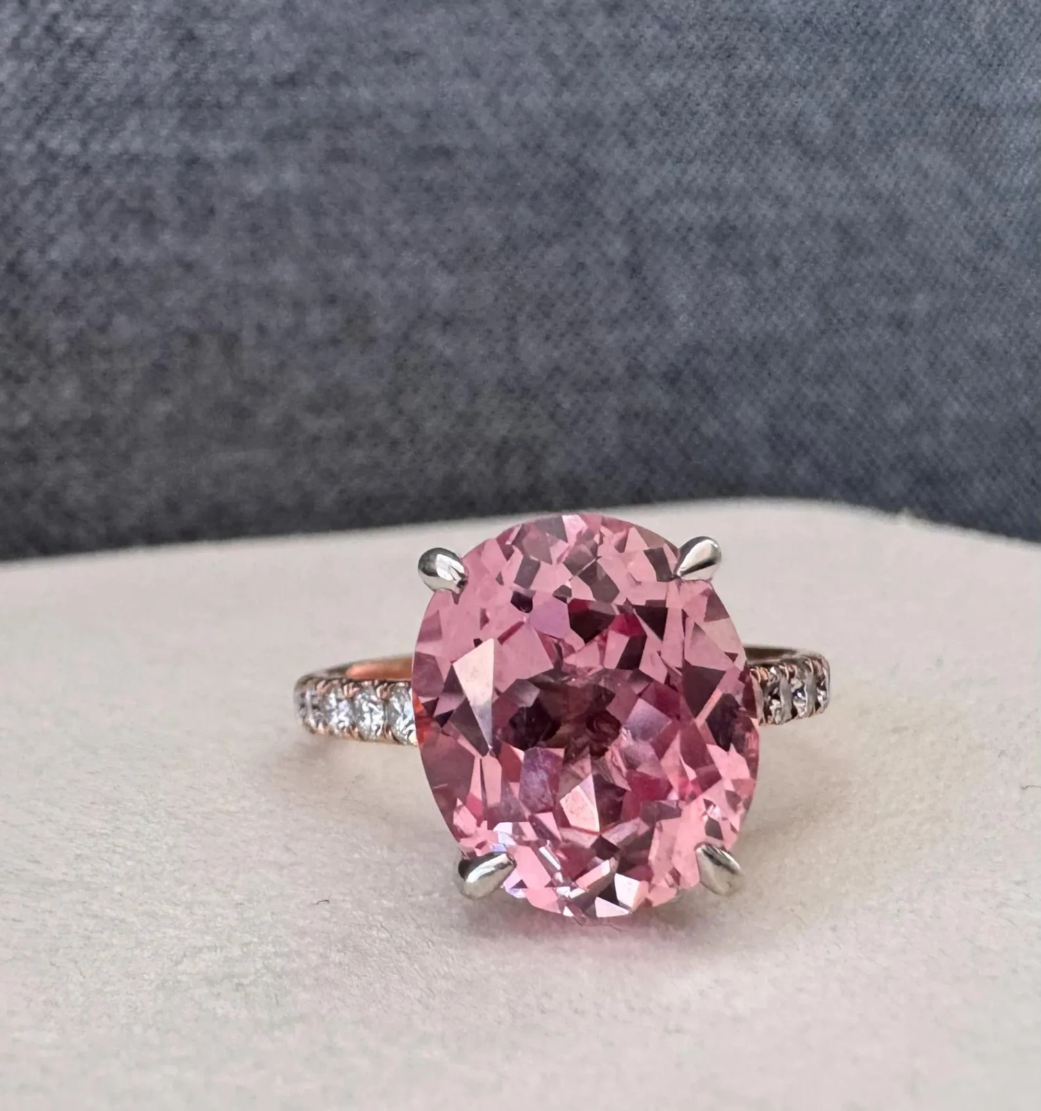 5.30 Ct Oval Natural Pink Sapphire Diamond Wedding Ring 14K White Gold Size 7