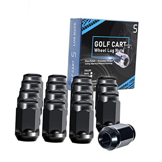 Golf Cart Wheel Lug Nuts Standard 1/2"-20 for EZGO & Club Car (16 Pack) Black