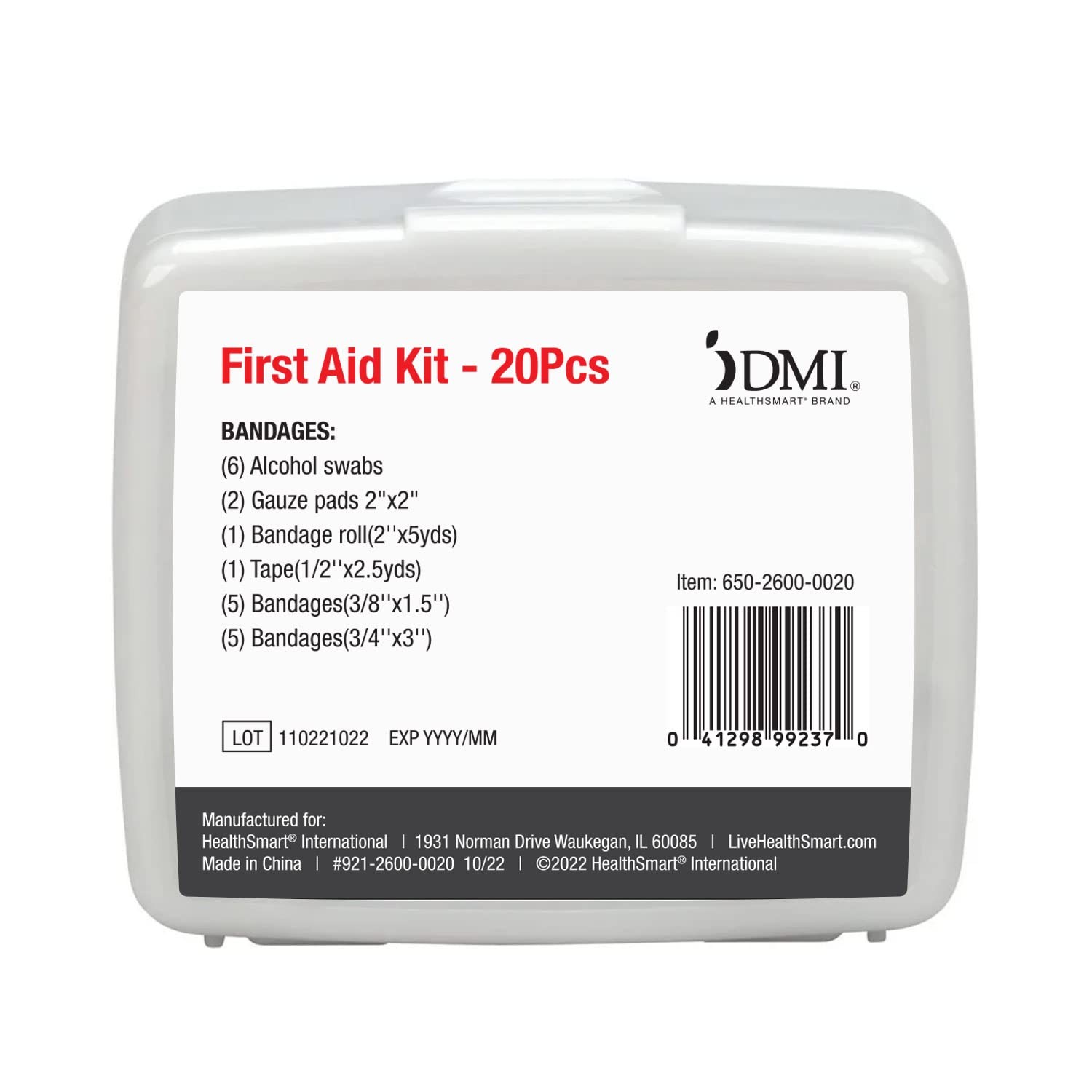 DMI First-Aid Kit, Mini 20-Piece Small and Compact 20 Piece, White