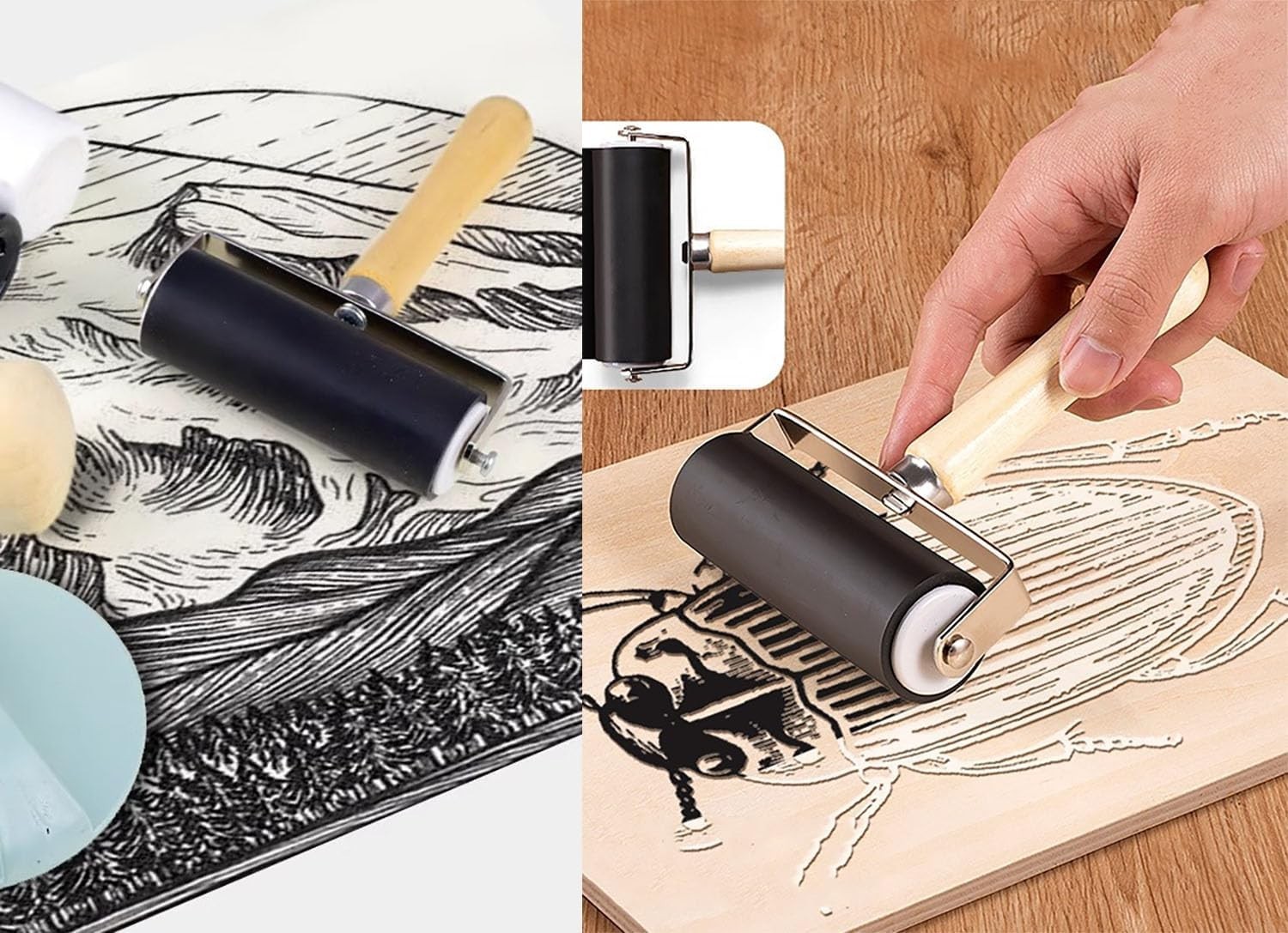 Rubber Brayer Roller 3 Pack Art Craft Printmaking Ink Stamping Tool Set