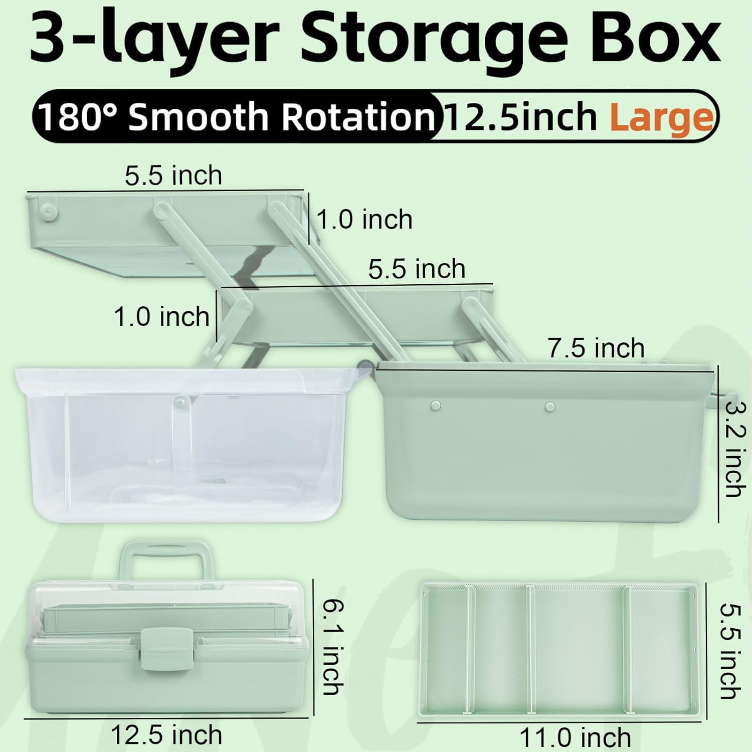 3-Layer Multipurpose Craft Organizer Box with Adjustable Dividers, Portable