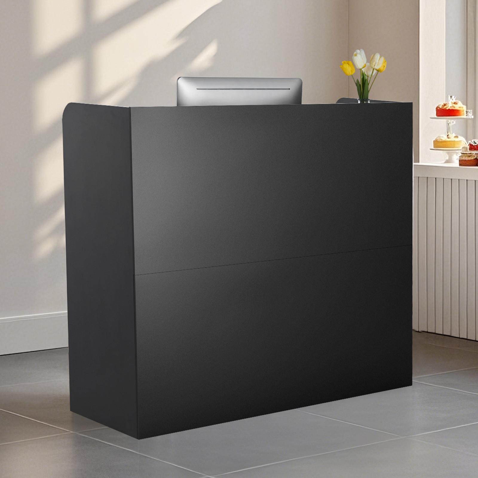 Uimoso Reception Desk Rectangular Front Counter Table 47.24in Black Office Table