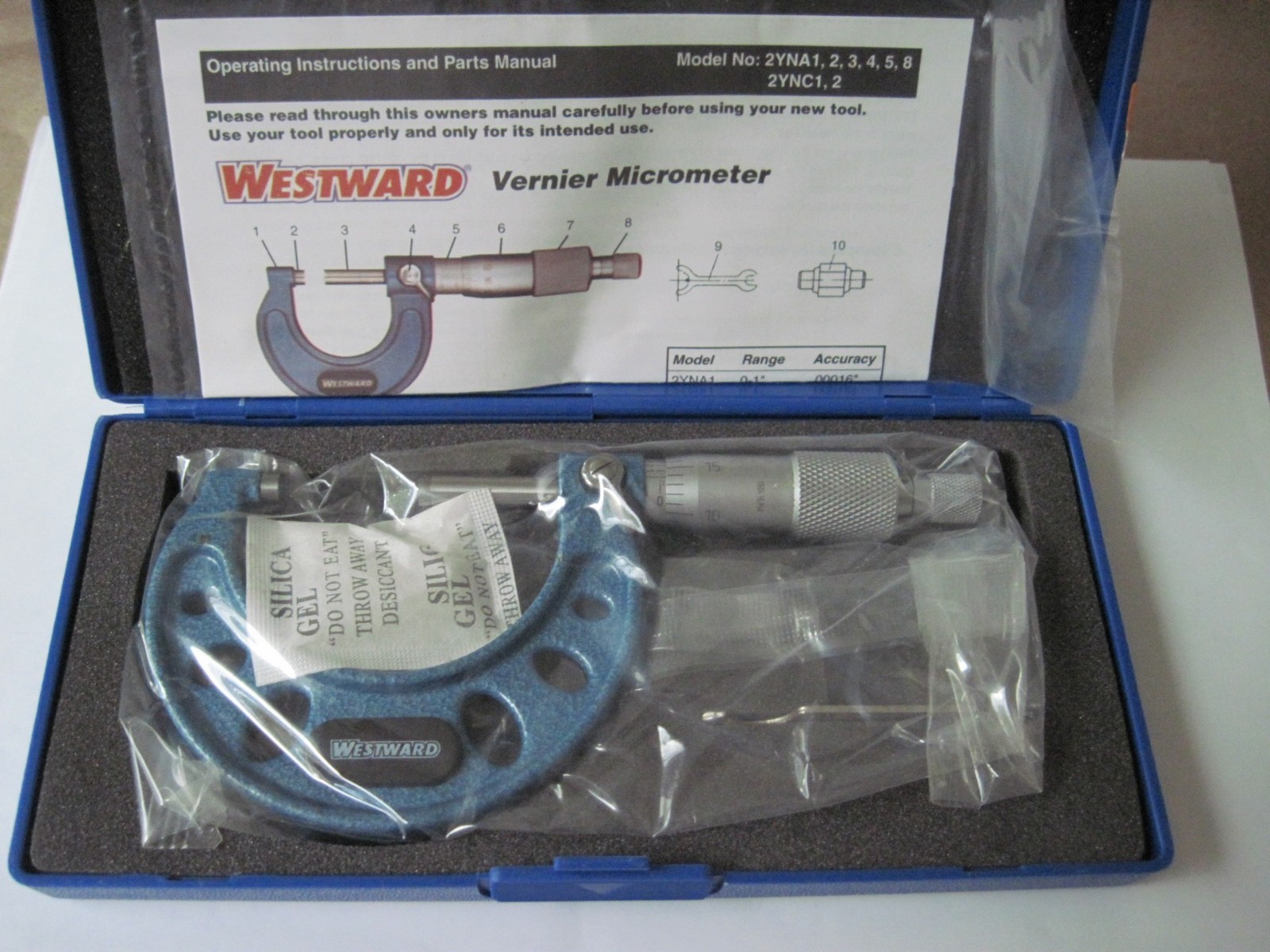 Westward 1-2" Outside Vernier Micrometer, .0001", 2YNA8, NEW