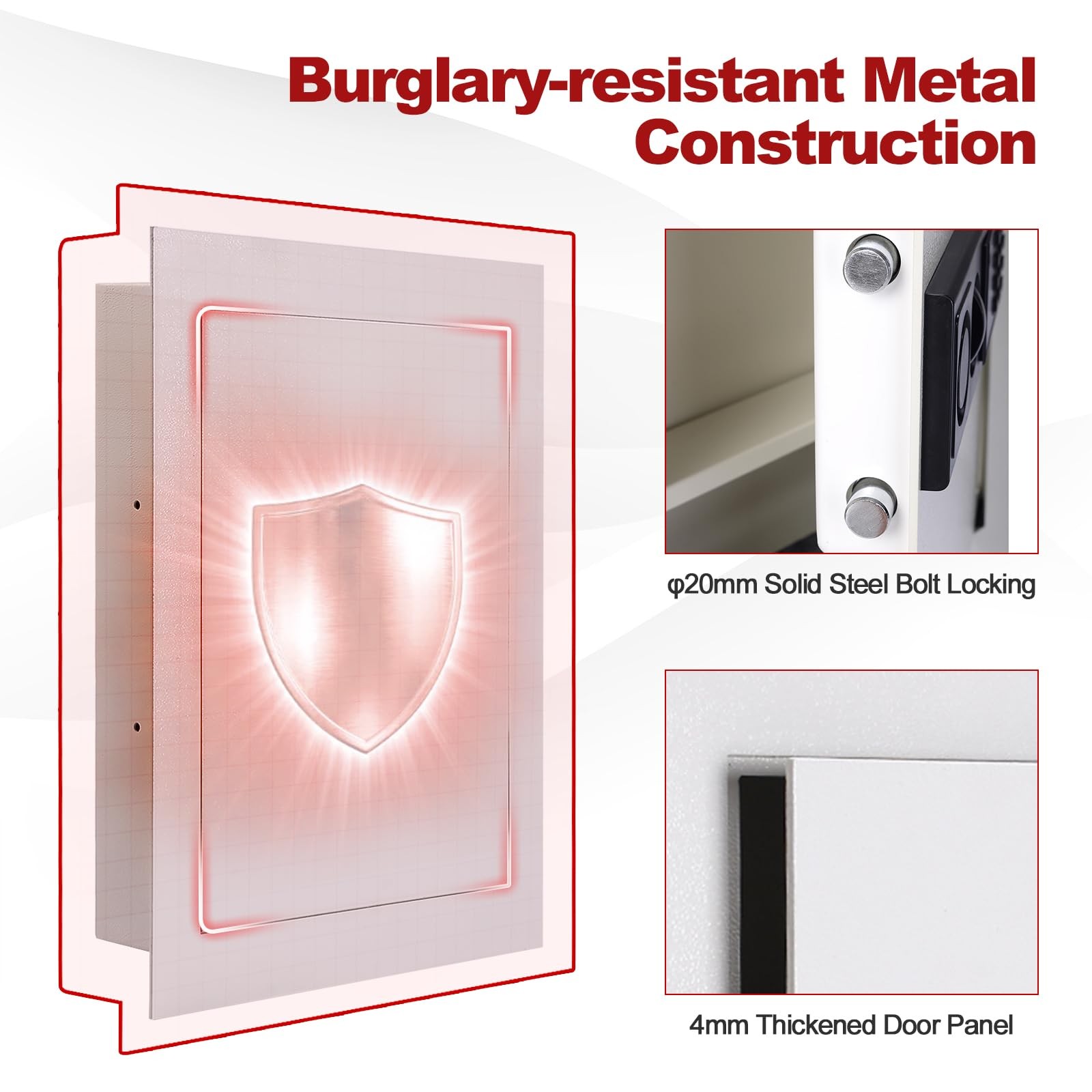 Wall Safe, Flat Recessed Hidden Wall Mount Safe Security Box w/LED Lights & D...