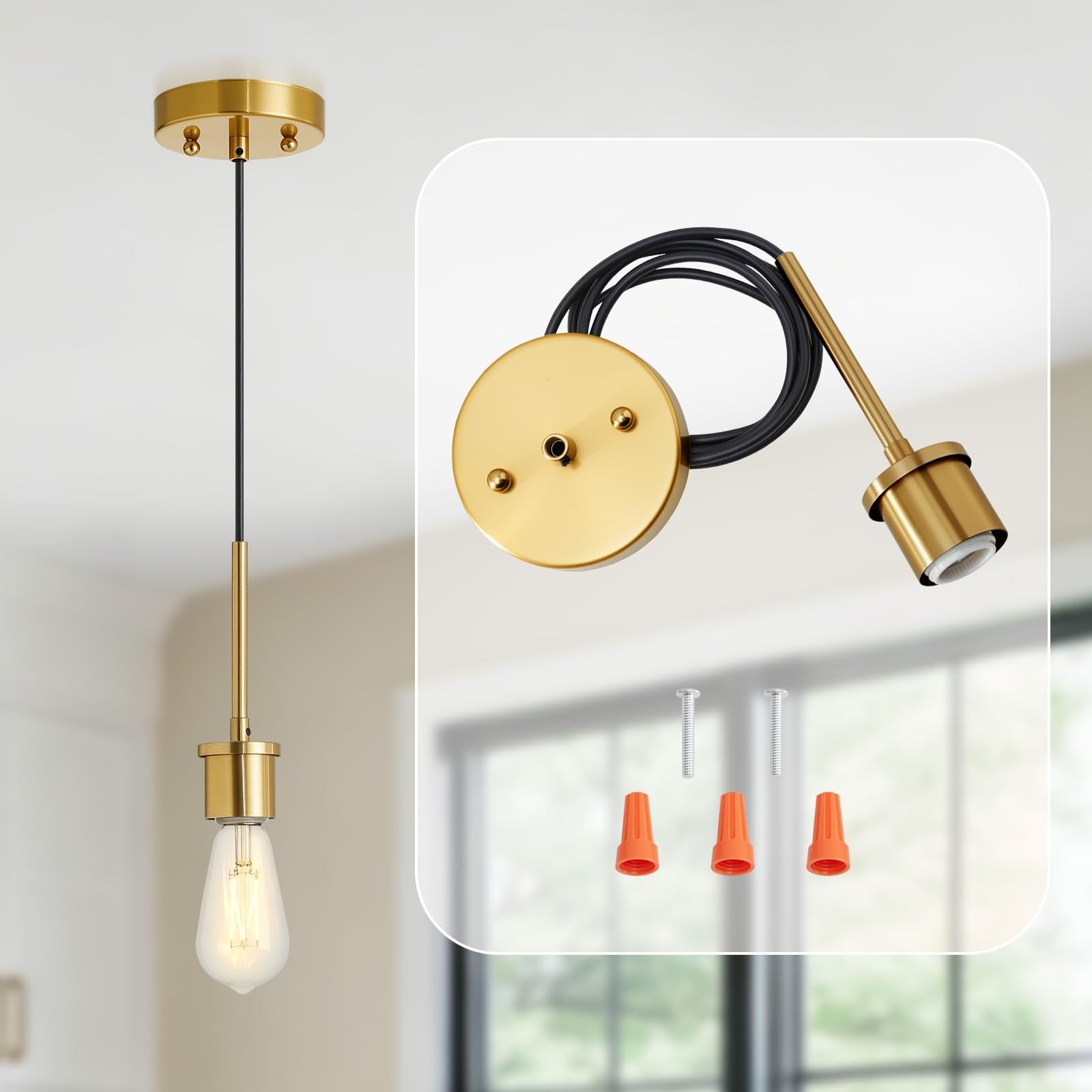 Luvkczc Pendant 4.72 inches (diameter), 64.4 (height), Gold lamp kit