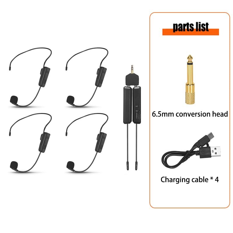 Wireless Microphone System for 4 People,2.4G Wireless Headset Mics and