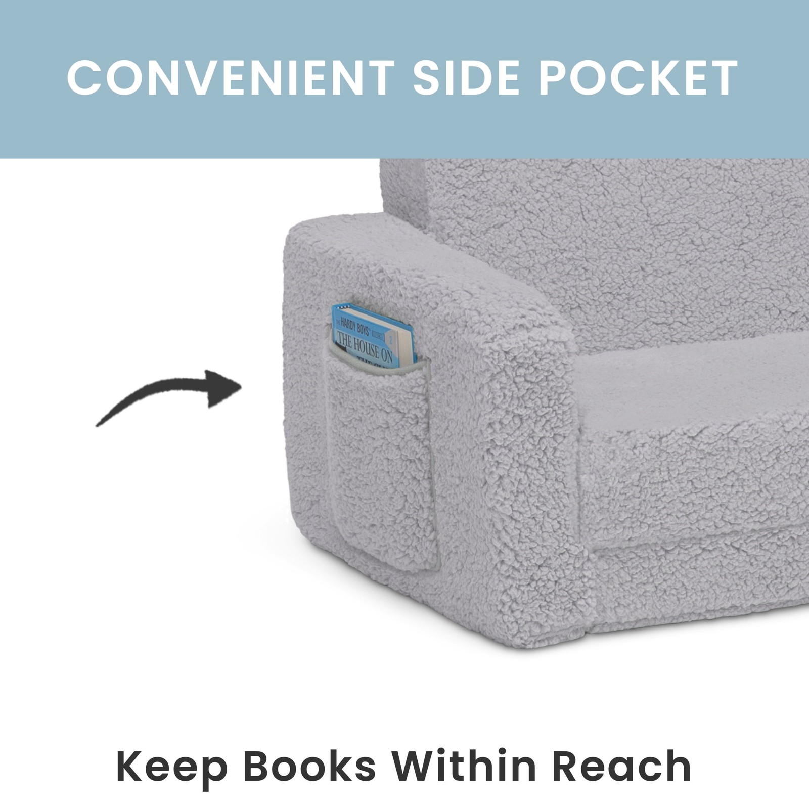 Cozee Flip-Out Sherpa 2-in-1 Convertible Chair to Lounger Kids Grey