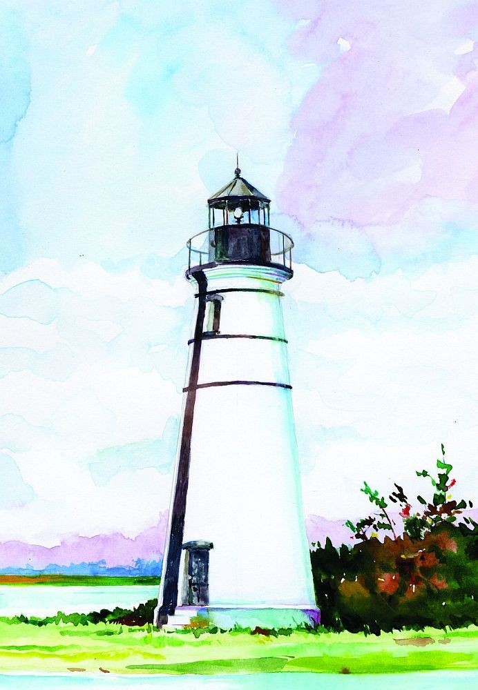 Tchefuncte River Lighthouse, Lake Pontchartrain, Louisiana. Ken Matthew Notecard