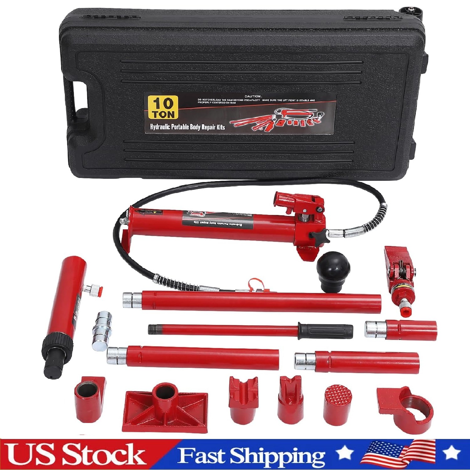 10 Ton Hydraulic Jack Porta Power Kit ,Lift Ram Pump Body Frame Repair &Oil Hose