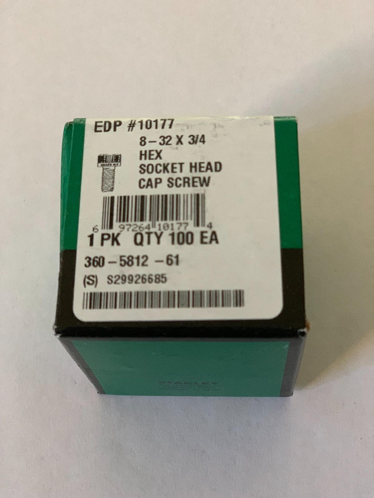 1PK QTY 100EA Stanley Alloy Steel 360-5812-61 Hex Socket Head Cap Screw 8-32x3/4