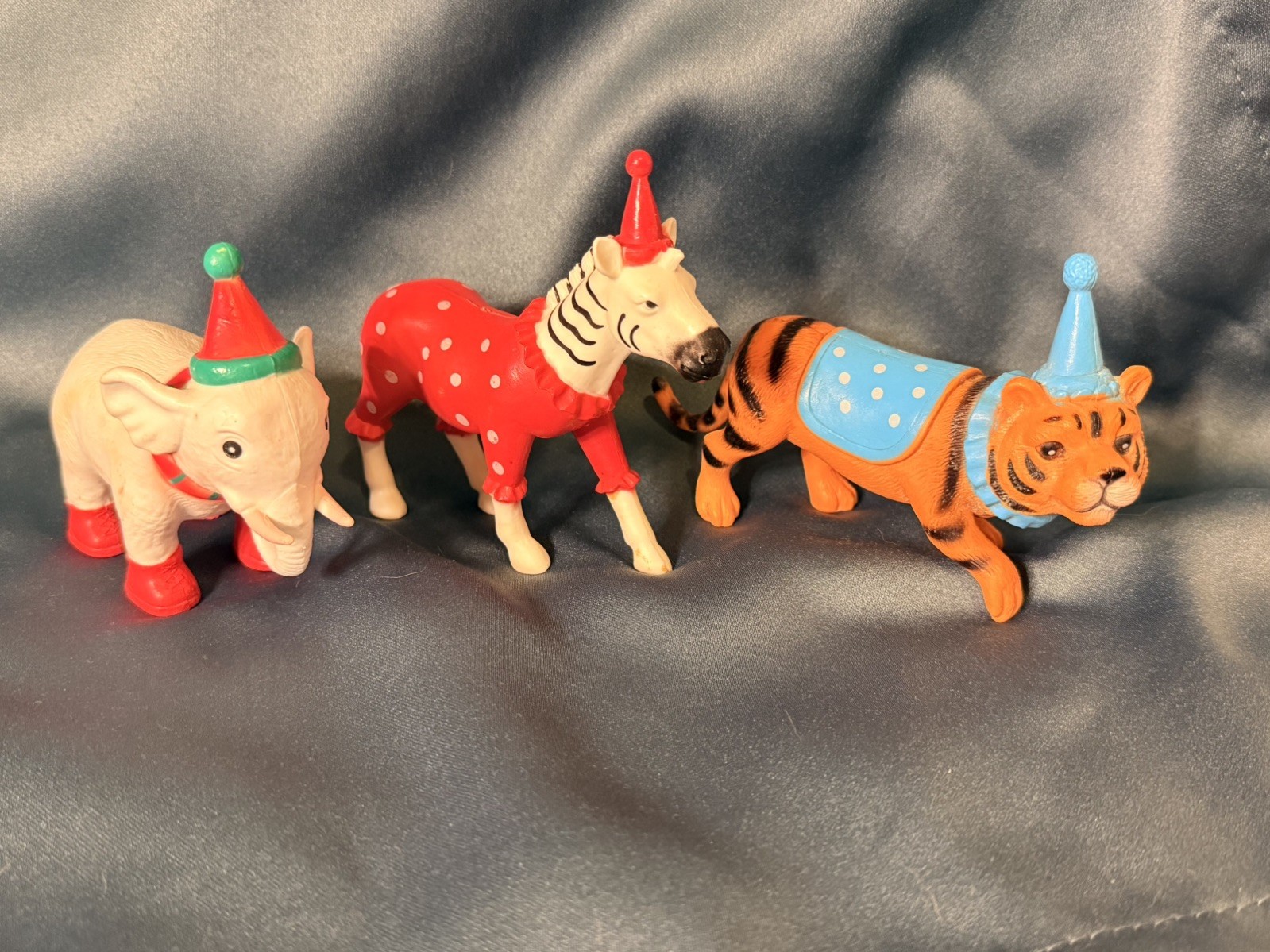 🔥Lot of 3 ANKYO Circus PARTY ANIMALS Toys ZEBRA TIGER ELEPHANT Zoo