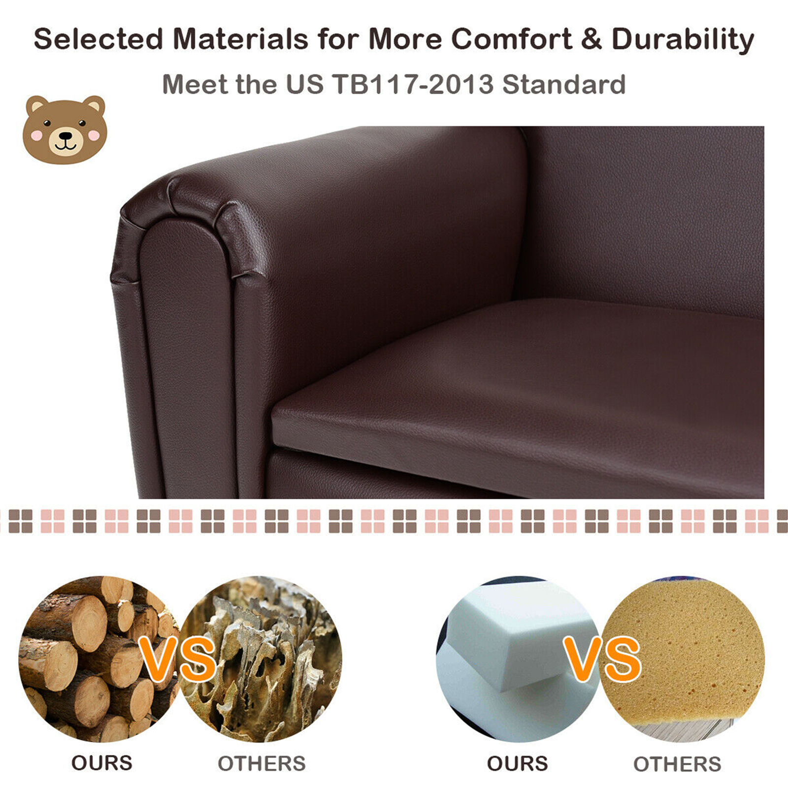 Kids Sofa Armrest Chair Lounge Couch Wood Construction Storage Box Living Room