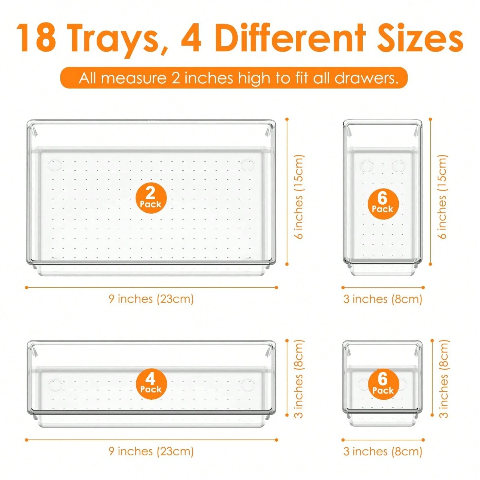 18Pcs Drawer Organizer Set 4 Sizes Multifunctional for Bathroom