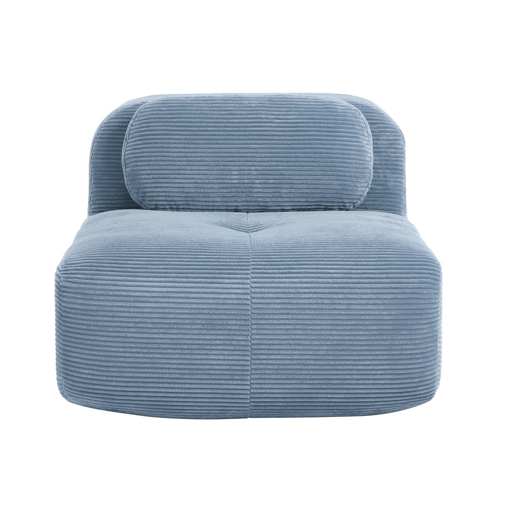 Blue Corduroy L-Shape Corner Sofa w/ Pillows, Non-Slip, No Assembly Required