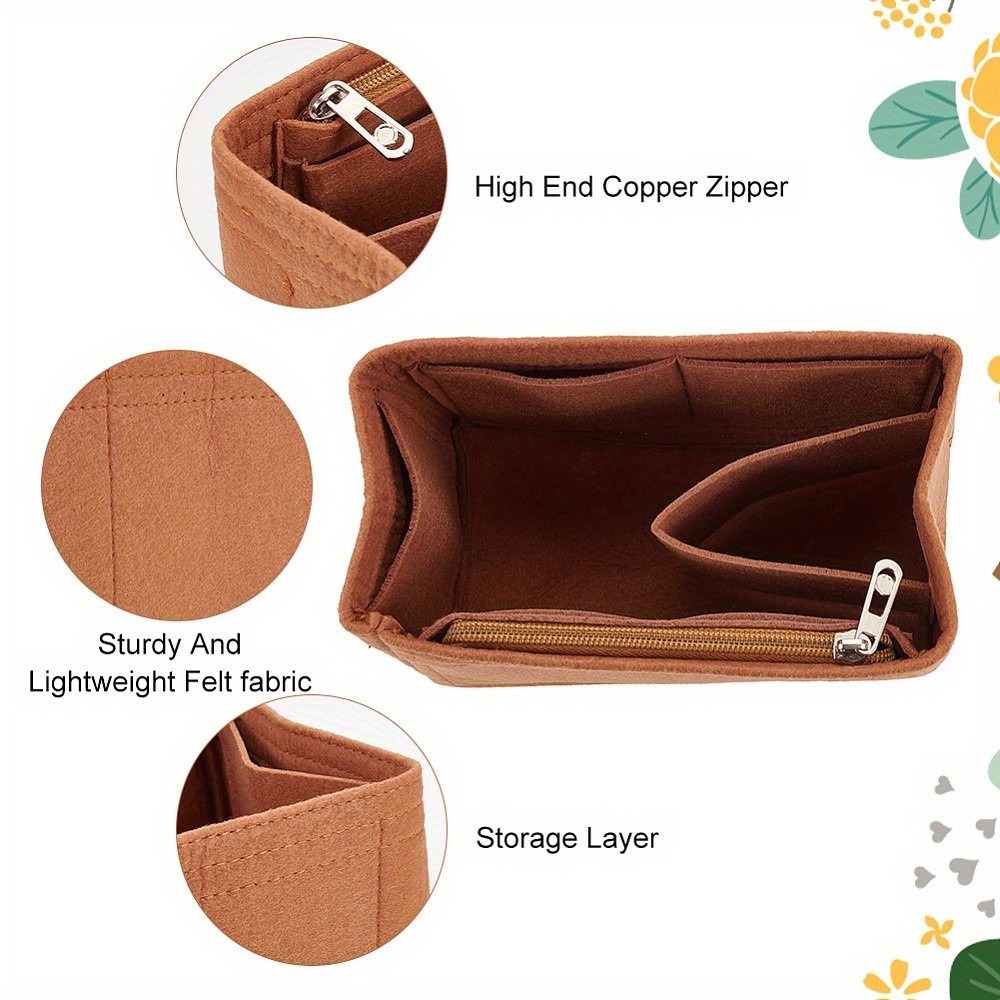 1pc Felt Handbag Insert Organizer Felt Zipper Tote bag Insert Rectangle Purse