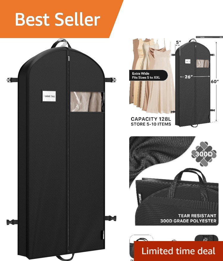 Elegant 60'' Travel Garment Bag - Breathable Design & Large Accessory Pockets
