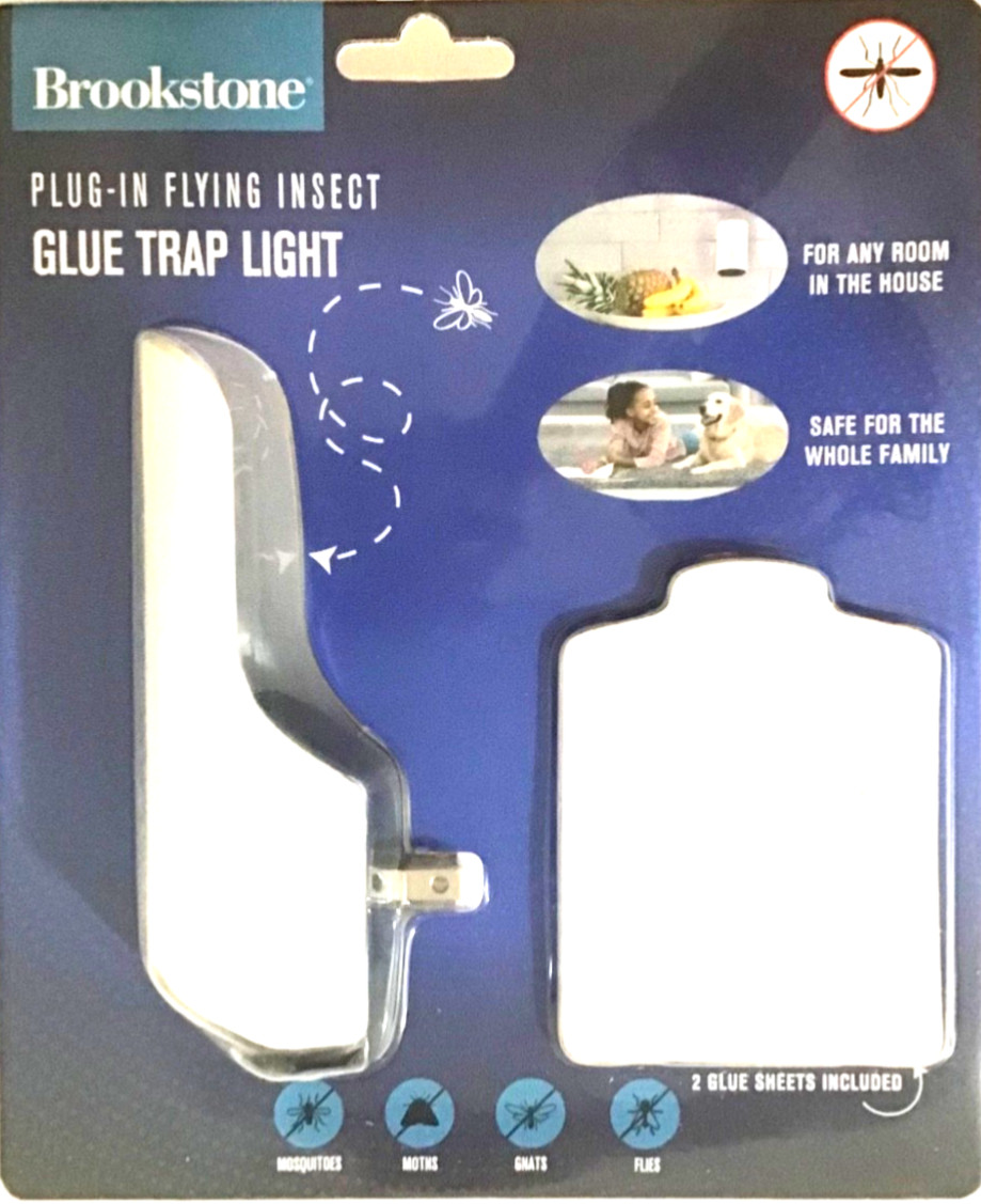 Brookstone Plug-in Flying Insect Glue Trap Light w/ 2 Glue Sheets NEW