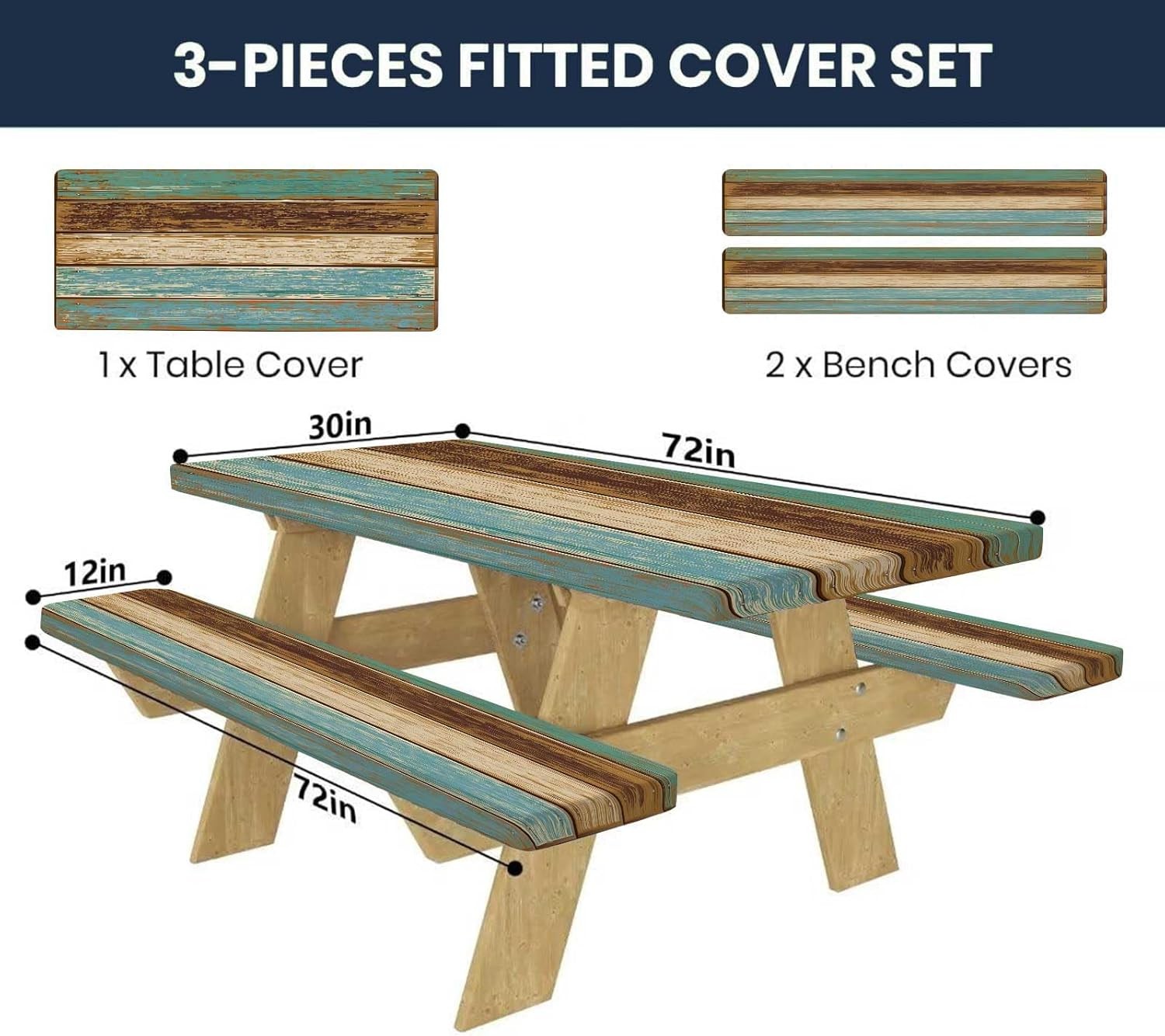 Picnic Table Cover with Bench Covers 6ft - Elastic Scratch-Resistant Waterproof