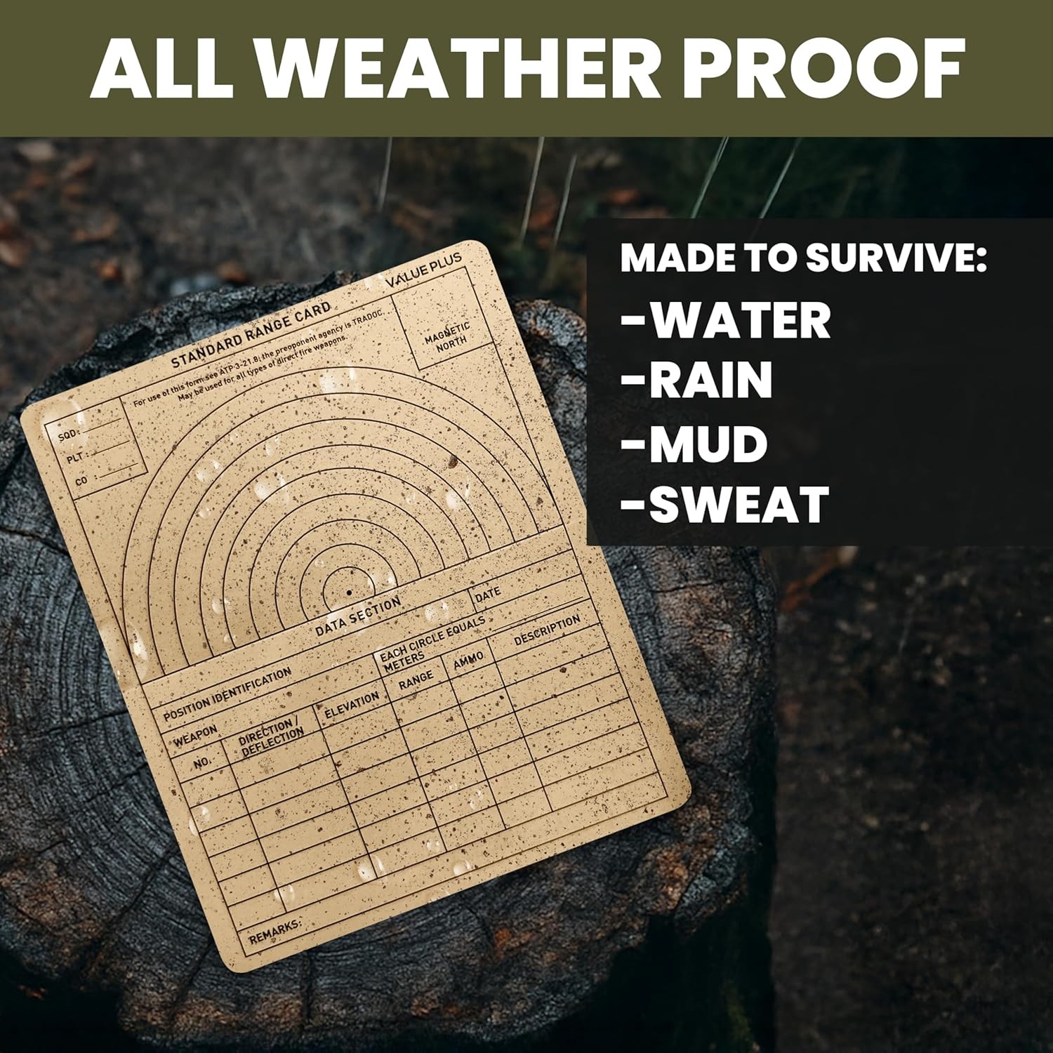 All Weather Combat Range Cards Standard Foldable Beige 50 Pcs