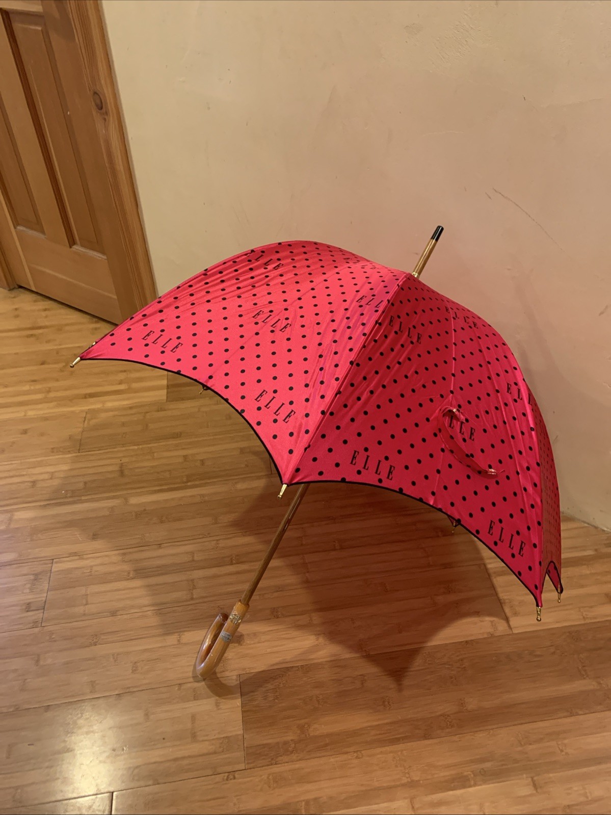 Stick Umbrella  Windproof Umbrella Wooden Hook Handle J Stick ELLE Paris