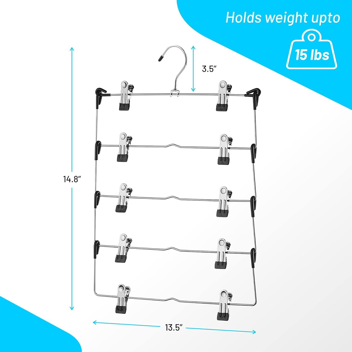 ™ 5-Tier Skirt Hangers with Clips (3 PK) Pant Space Saving Multiple in one Cloth