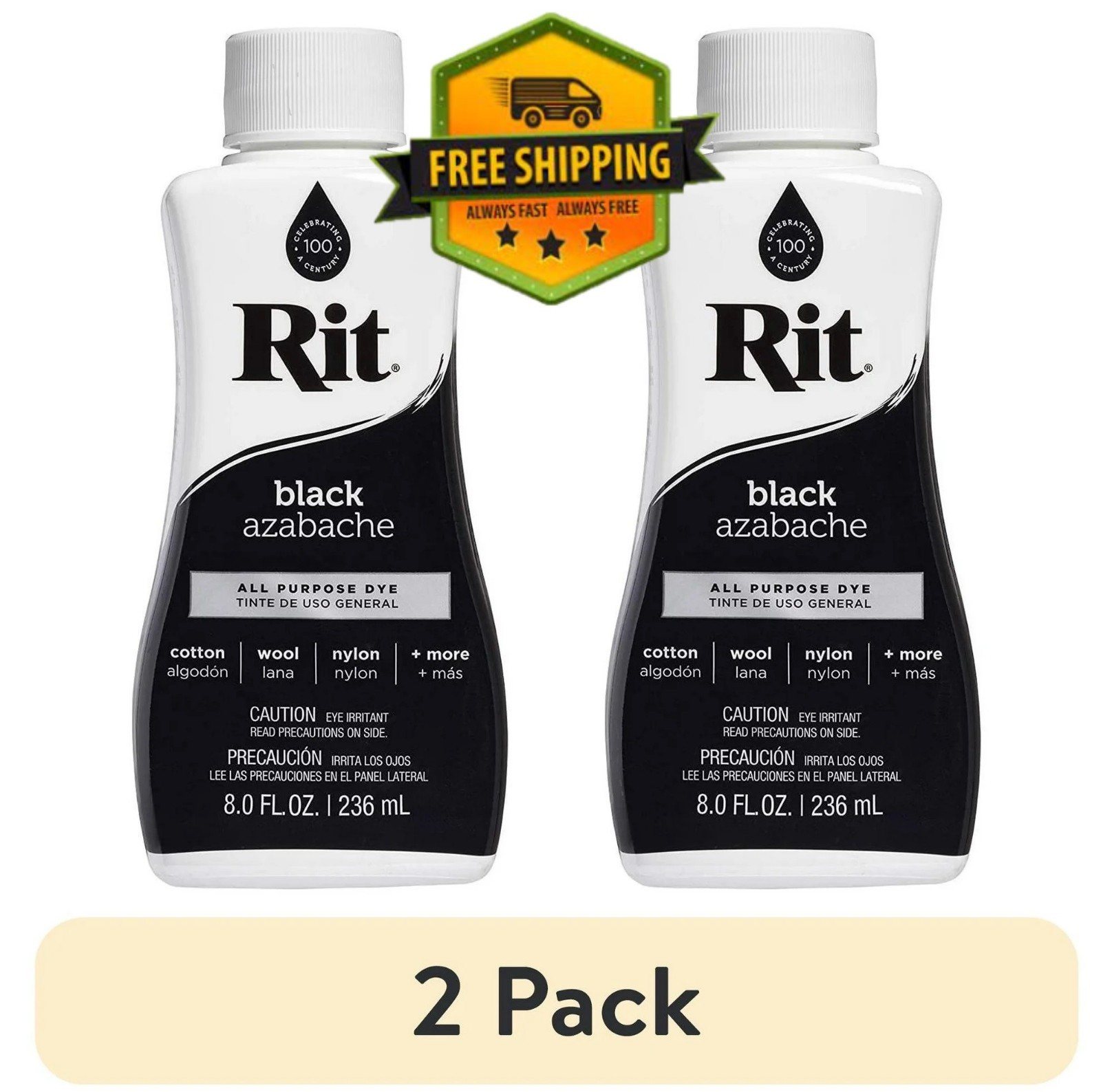 Rit All-Purpose Liquid Dye, Black, 8 fl oz each (2-pack)