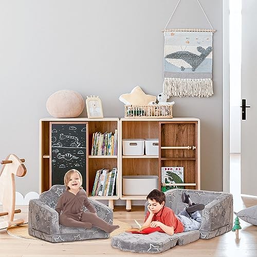 Play Couch Sofa for Kids Fold Out Flip Out Kids Sofa Chair 2 in 1 Grey
