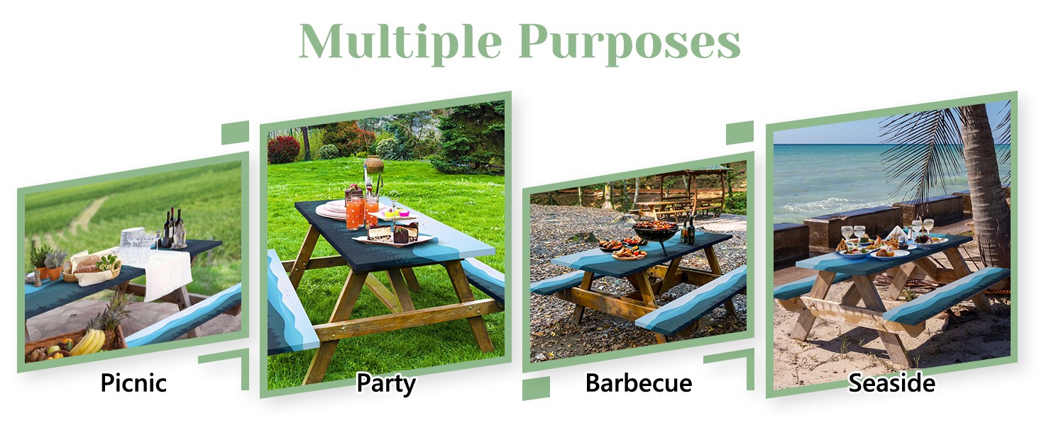 Picnic Table Cover with Bench Covers 6ft - Elastic Scratch-Resistant Waterproof