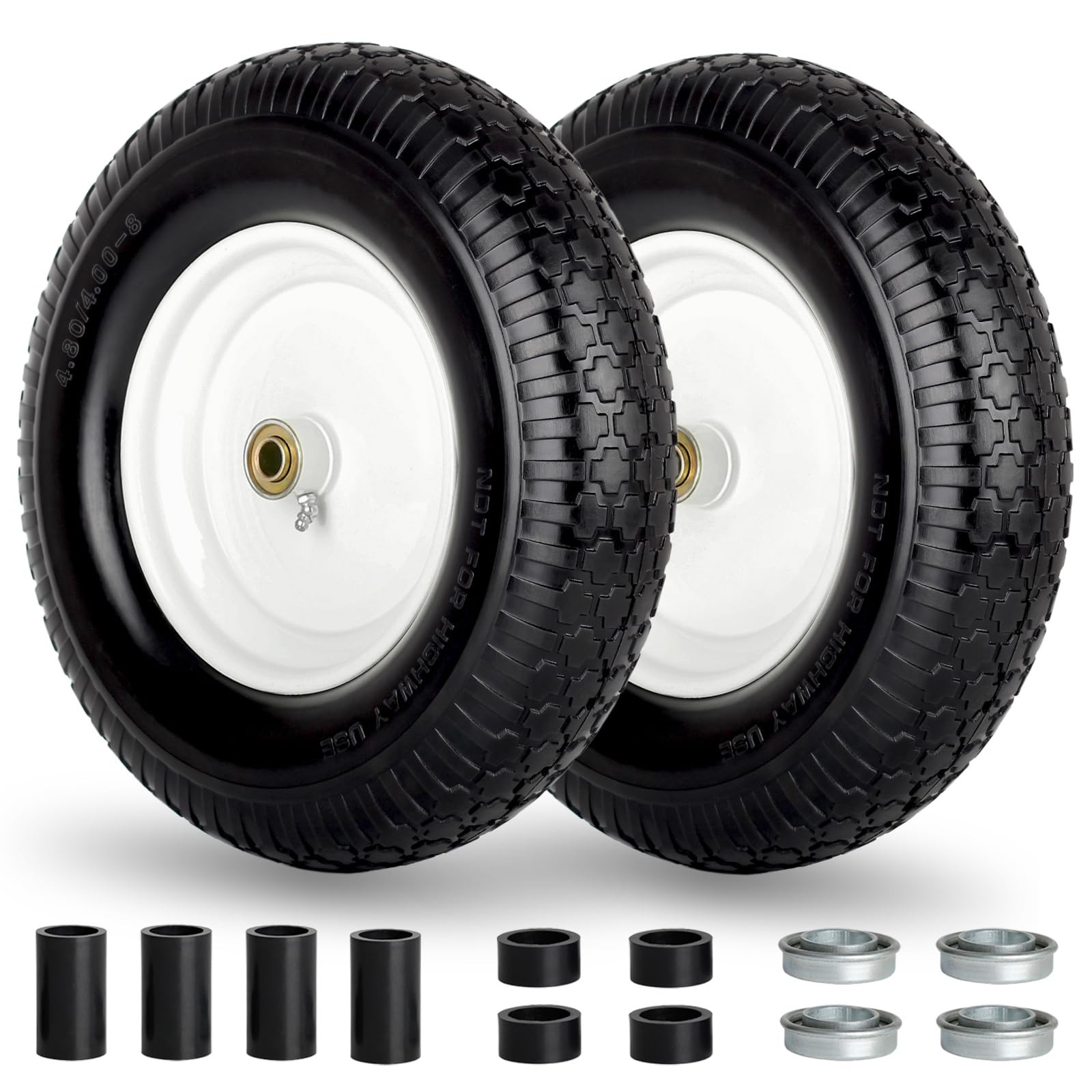 GICOOL 16" Flat-Free Solid Tire and Wheel, 4.80/4.00-8" Wheelbarrow Tire, 3" ...