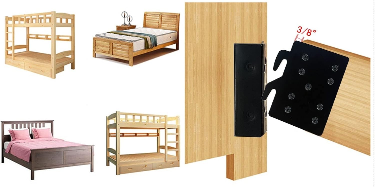 Bed Frame Post Double Hook Slot Hardware Attachment Bracket，Bed Rail Hooks Cold