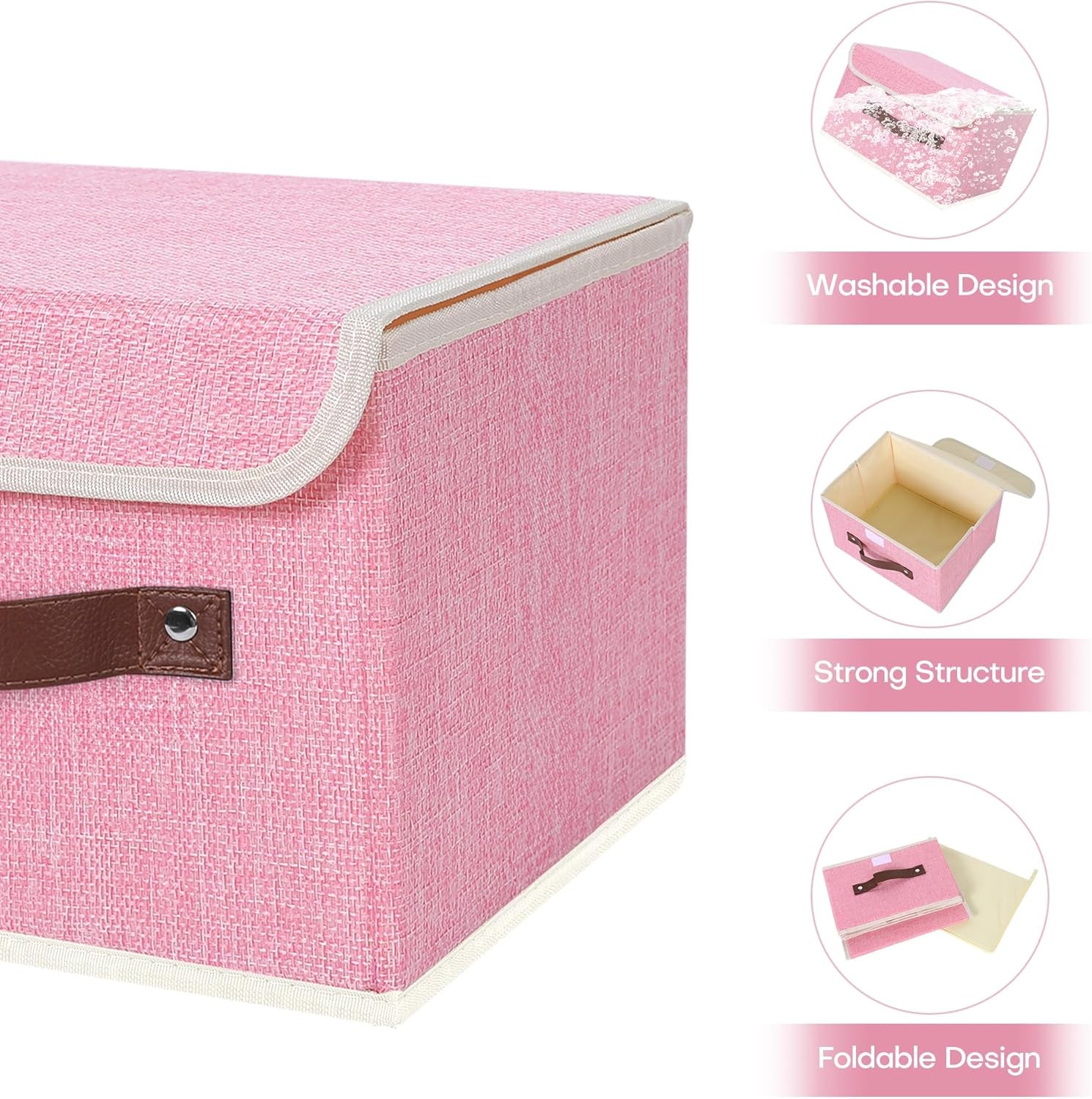 Storage Bin with Lid Storage Boxes with PU Leather Handles PP Plastic Board