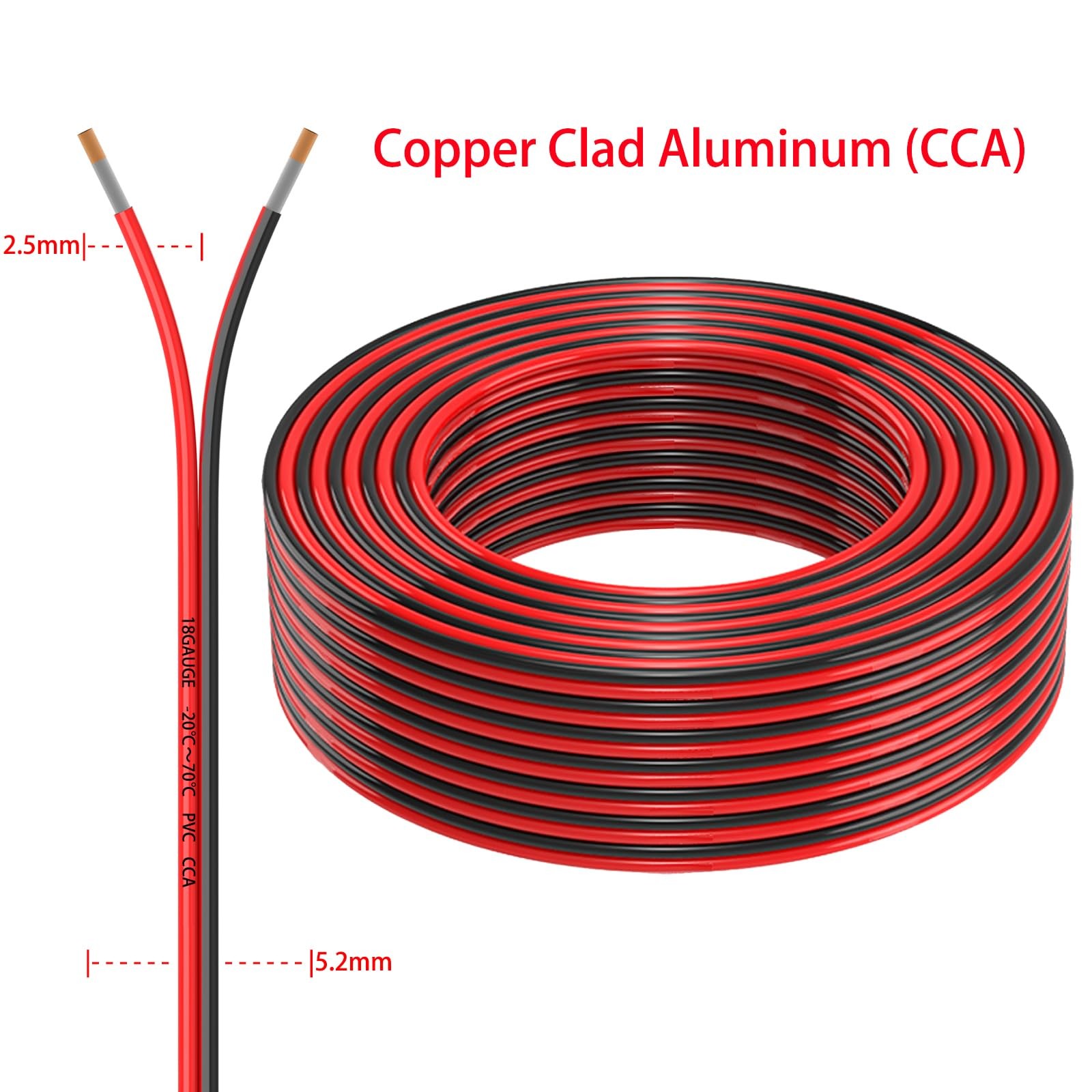 18 Gauge 2 Conductors 30FT Electrical Wire, Red Black Cable, 30FT,