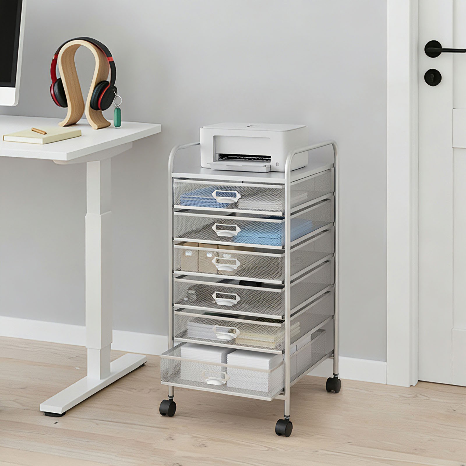 6 Drawers Storage Cabinet, File Storage Cart, Document Storage Rack W/ 4* Wheels