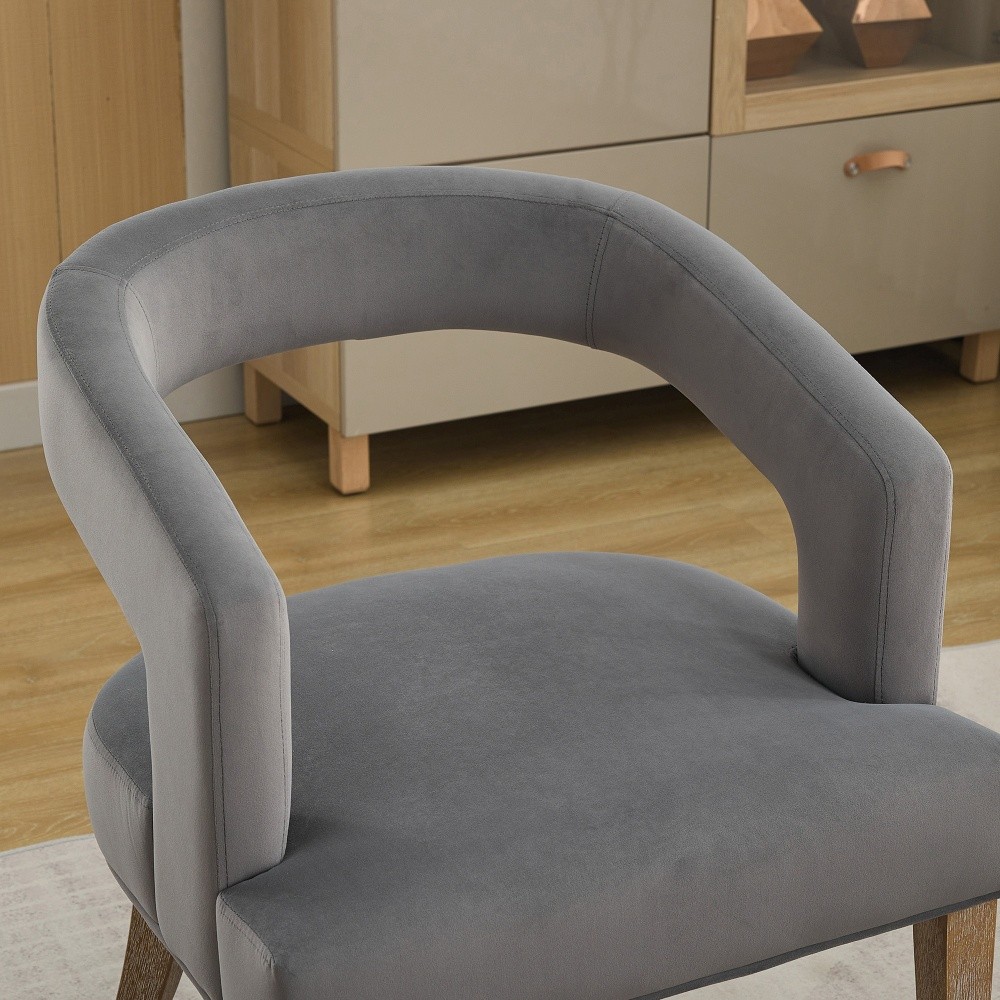 Gray Velvet Barrel Open Back Upholstered Accent Chair with Solid Wood LegsChairs