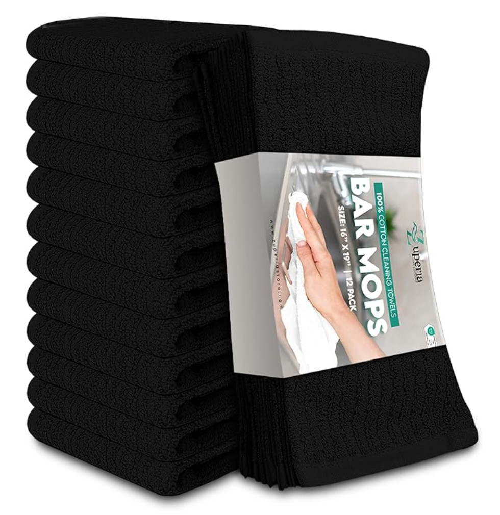 ZUPERIA Bar Mop Kitchen Towels - Pack of 12 (16"x19”) 100% Ring Spun Cotton