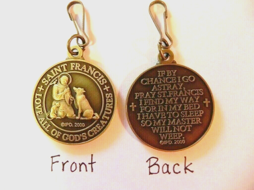 SAINT ST FRANCIS DOG COLLAR TAG WITH PRAYER Bronze Tone pet medal QUALITY NEW