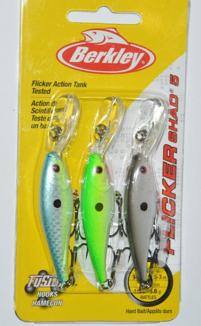 3 lures berkley flicker shad size 5 rattle 2" 1/5oz assortment bass crankbait