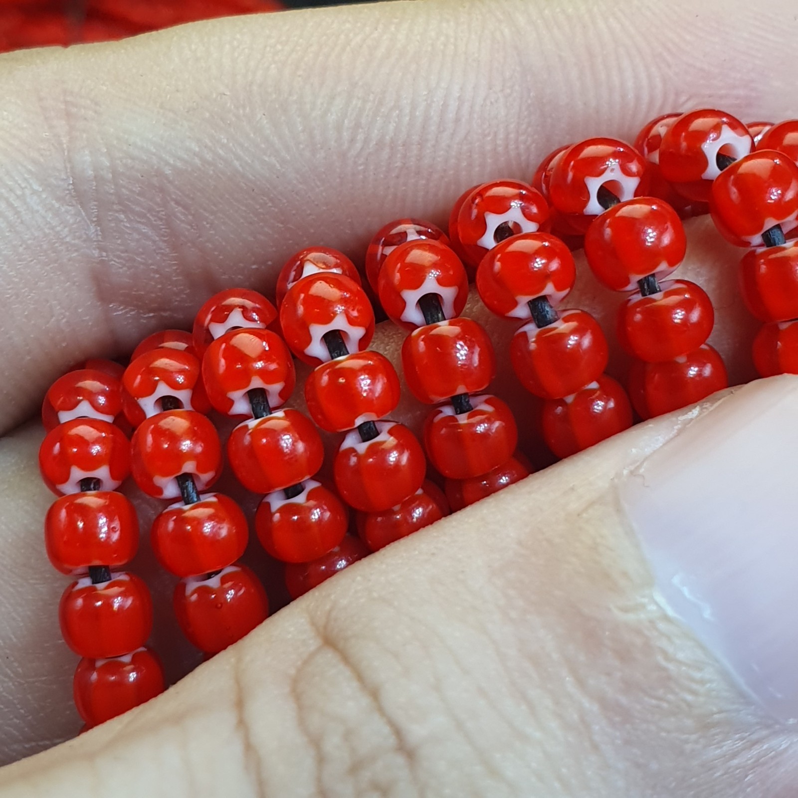 4.8mm venetian cherry red Star white heart trade beads 24 inches strand