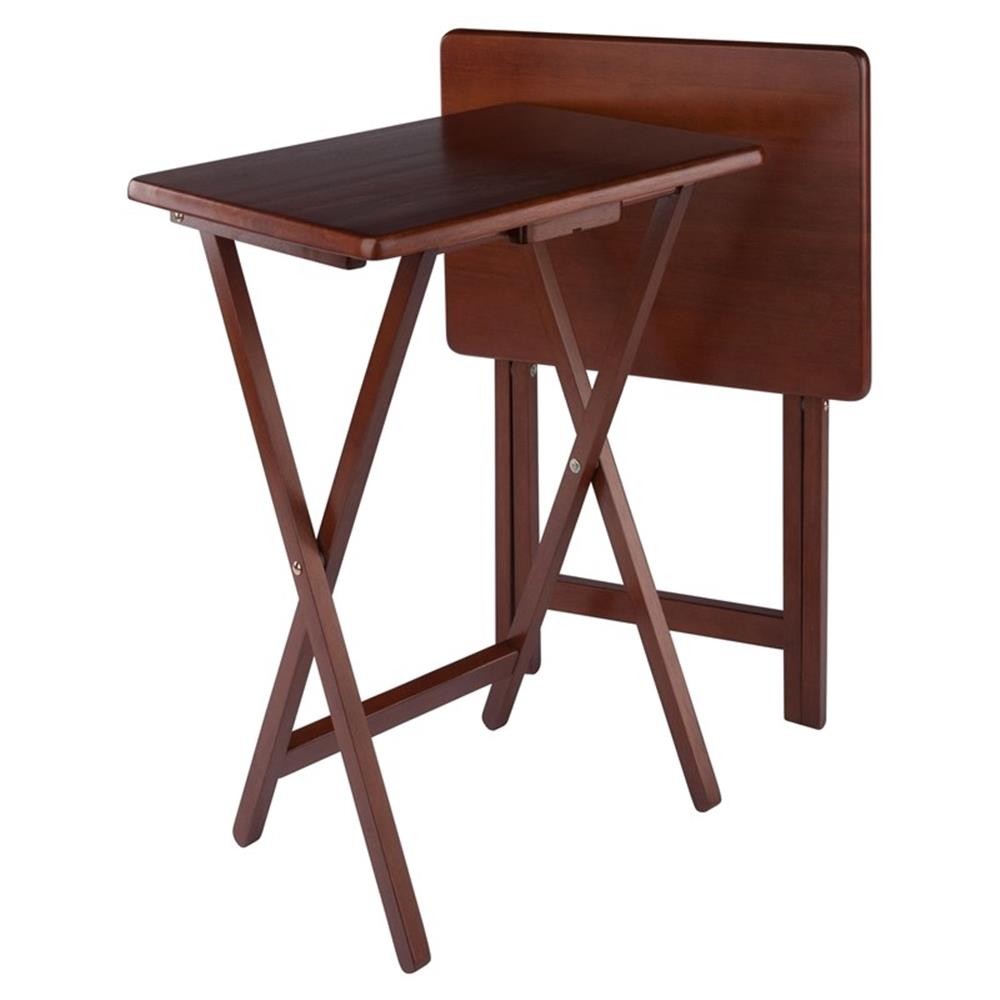Pemberly Row Contemporary 2-Piece Snack Table Set in Walnut Finish