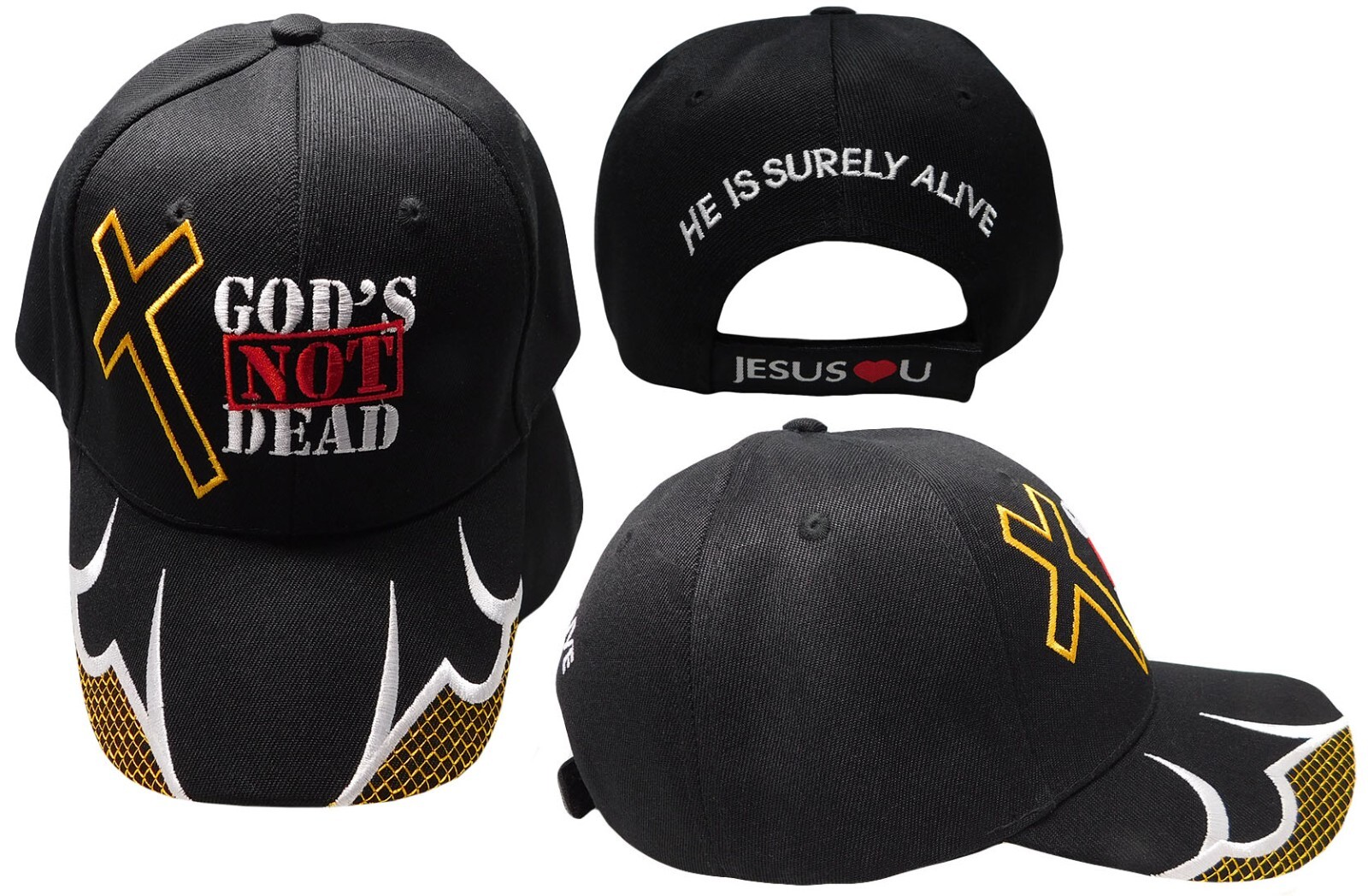 God's Not Dead Hat Ball Cap I Love Heart Jesus Black Christian Cross