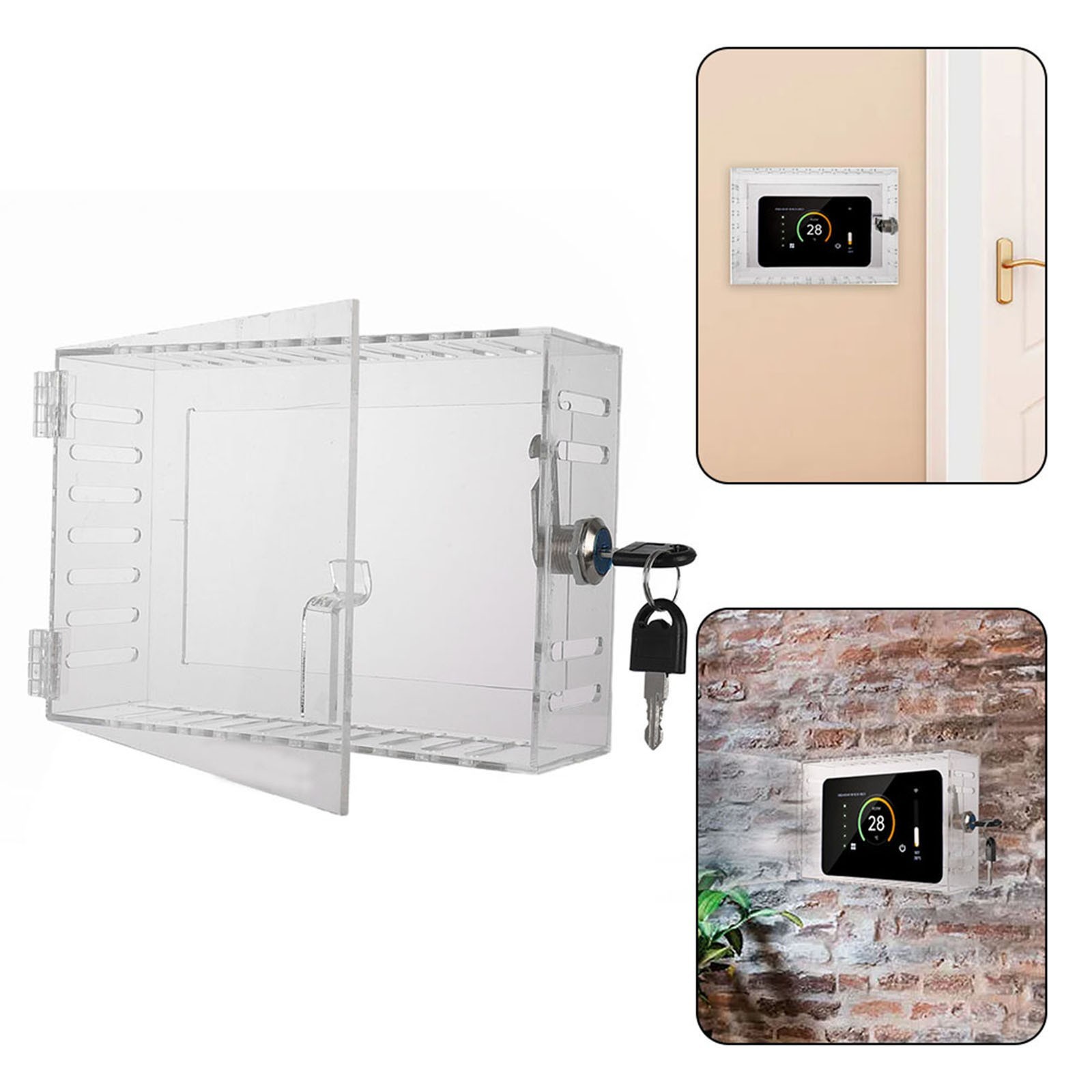 Transparent Lock Box for Thermostat with Key Clear PS Protective Cover
