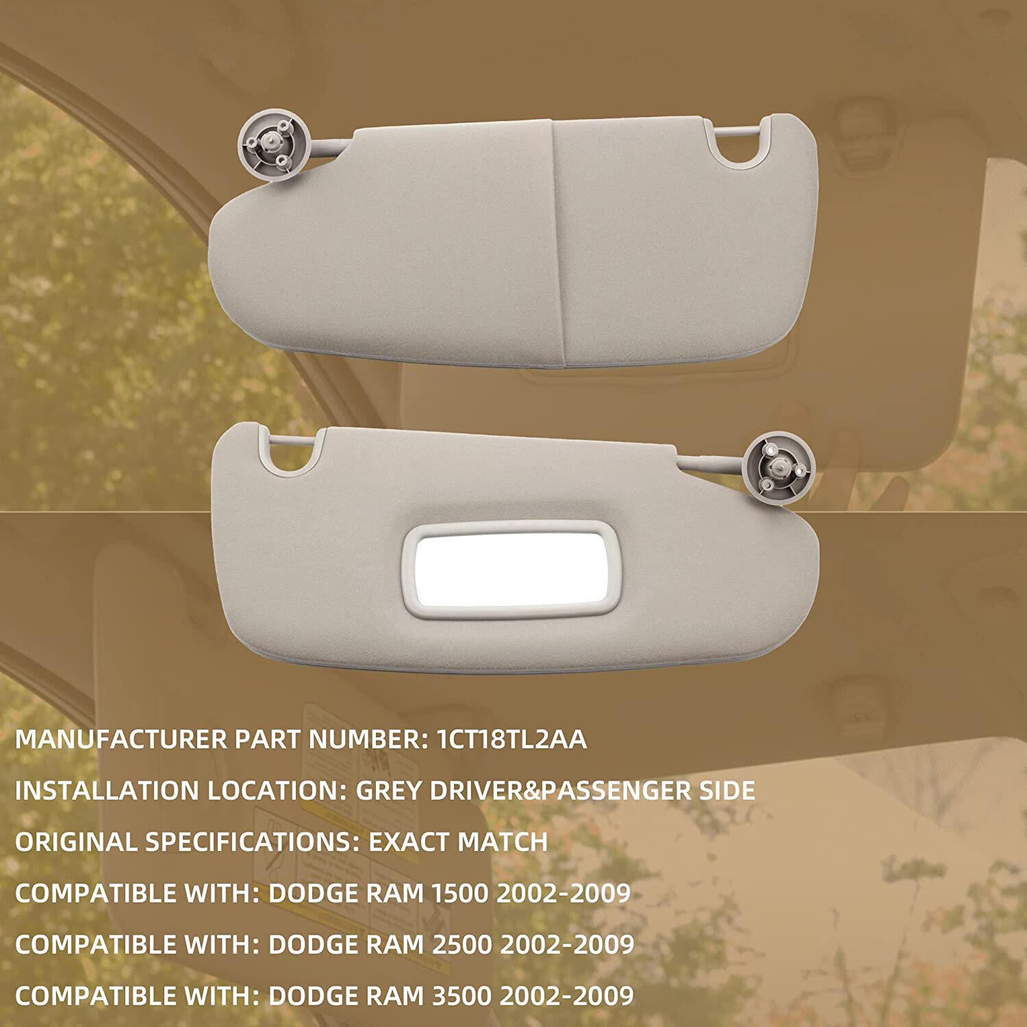 Pair Sun Visor Set For 2002-2009 Dodge Ram 1500 2500 3500 Left + Right