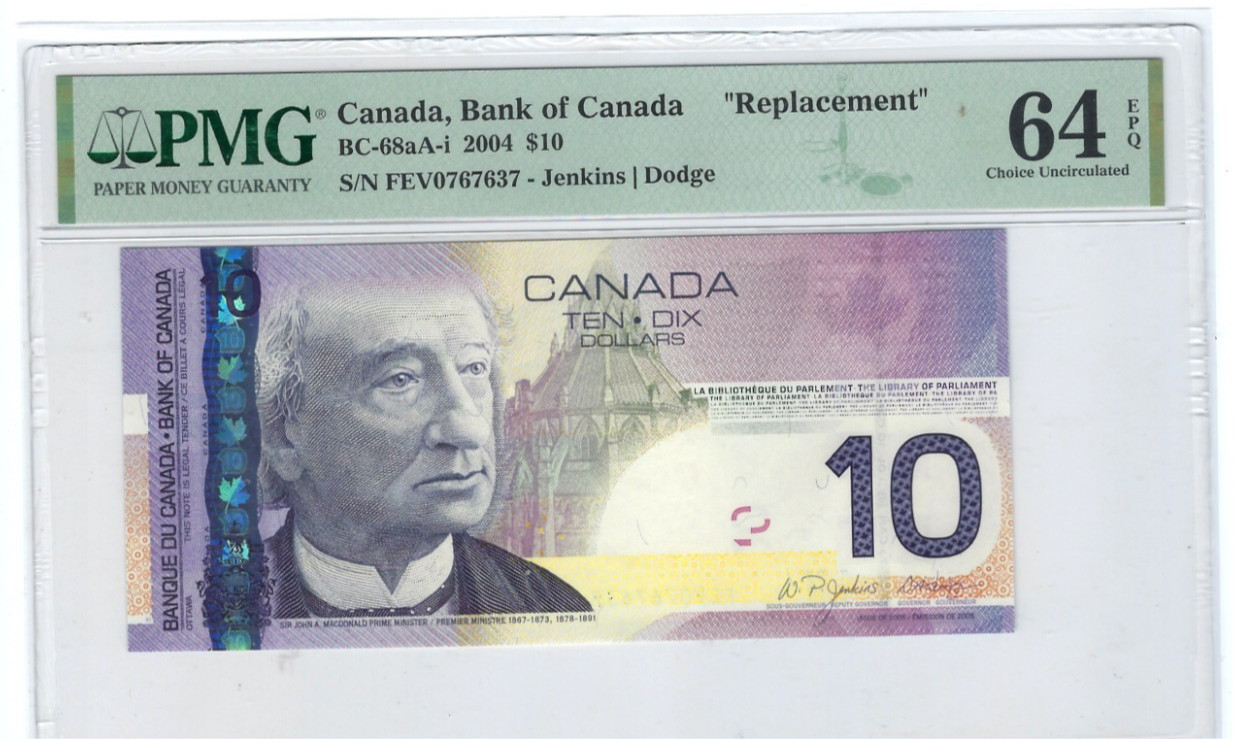 Canada 2001 $10 BC-68aA-i FEV Replacement  Jenkins-Dodge PMG GEM 64 EPQ