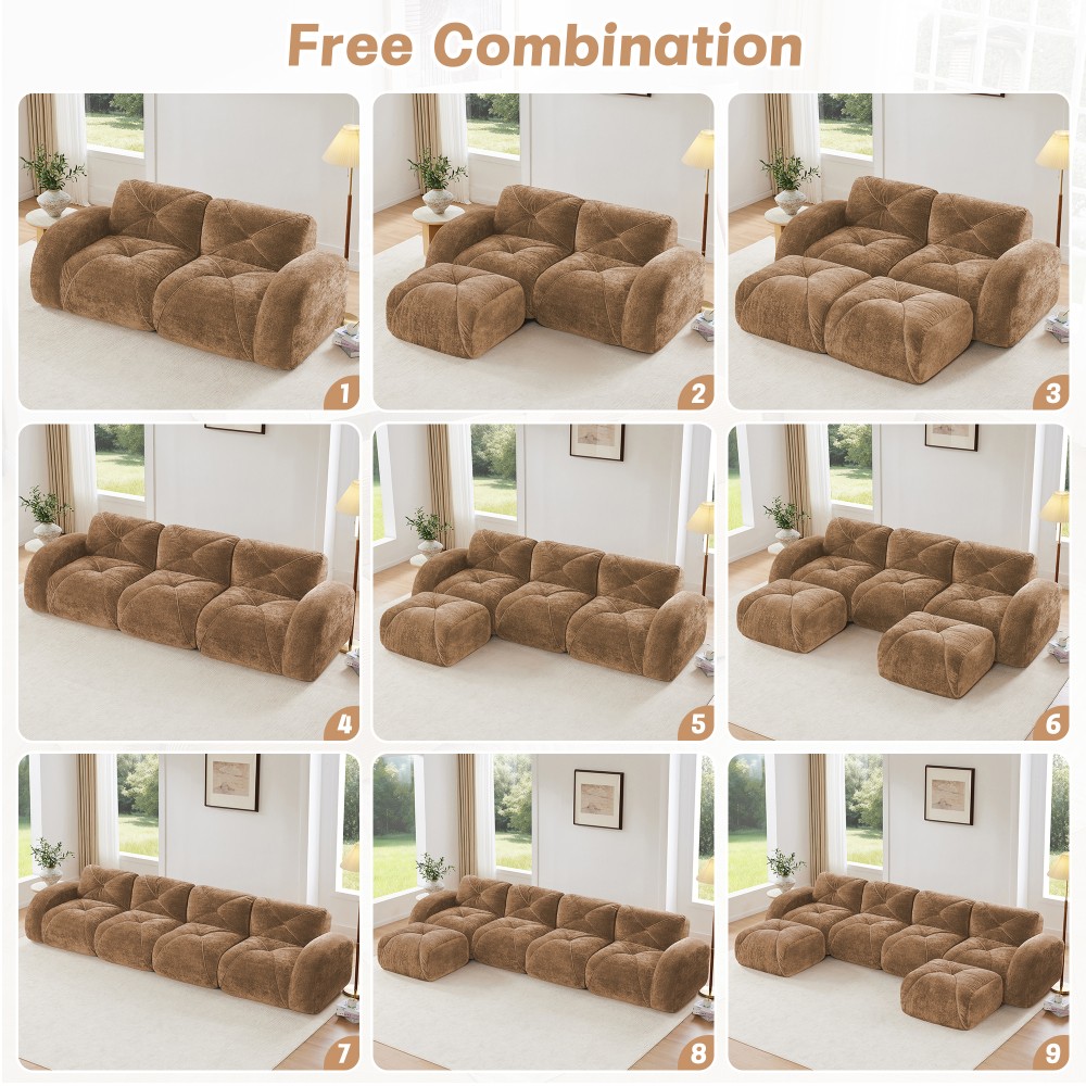Comfy Velvet Cloud Couch 4-Seater Modular Sofa Set No Assembly