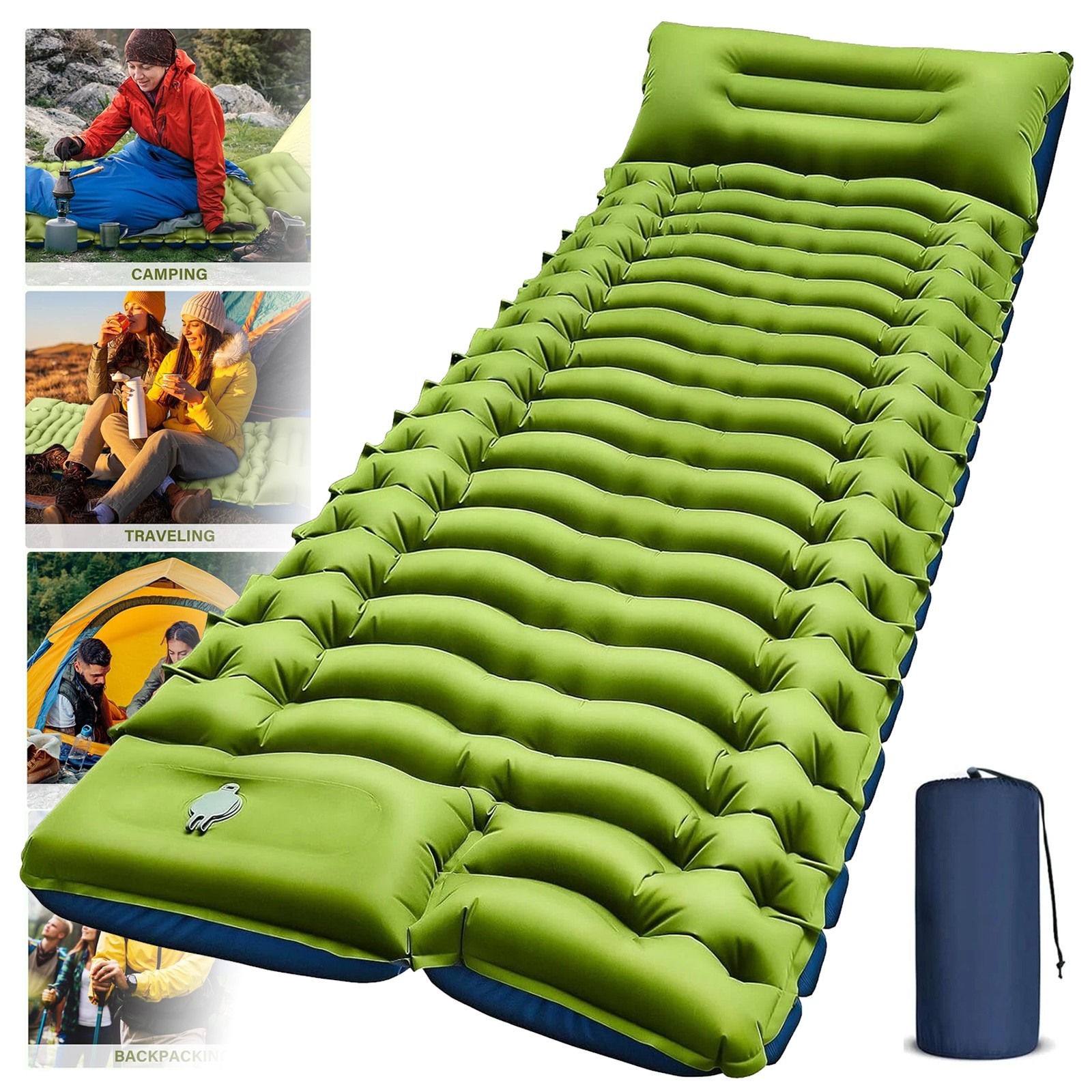 Compact Self-Inflating Sleeping Pad with Pillow for Backpacking & Tent Camping