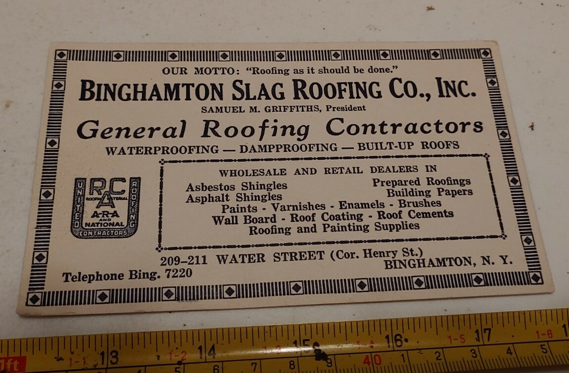 Vintage Binghamton New York Slag Roofing Co Advertising Blotter