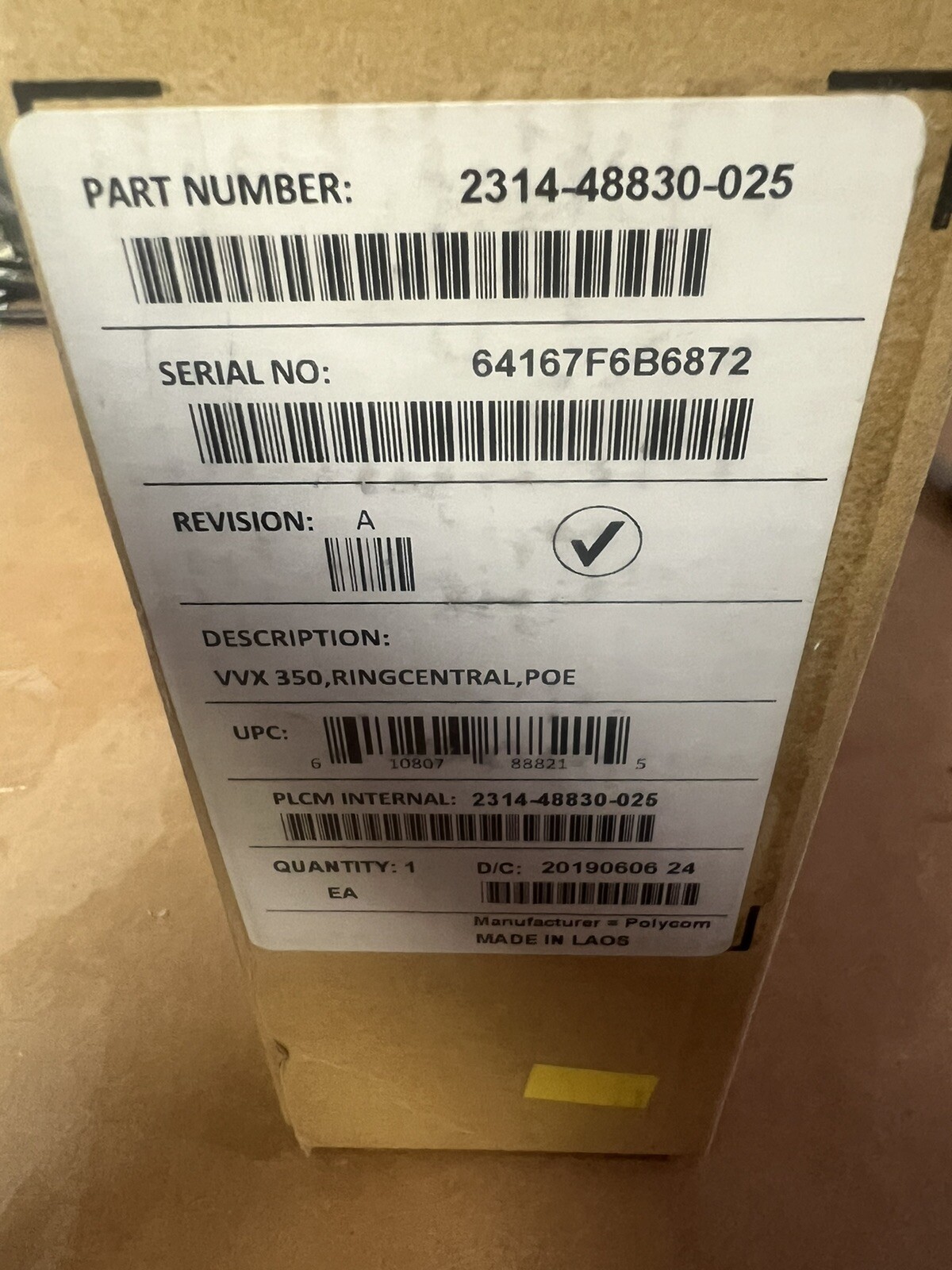 Grade A Ring Central Polycom VVX 350 IP Phone set 2200-48830-025 w/ Power Supply