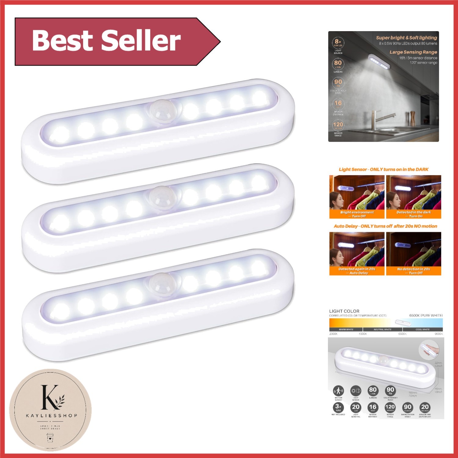 Convenient 7” Stick-On Motion Sensor Lights - Battery Operated Indoor Lighting