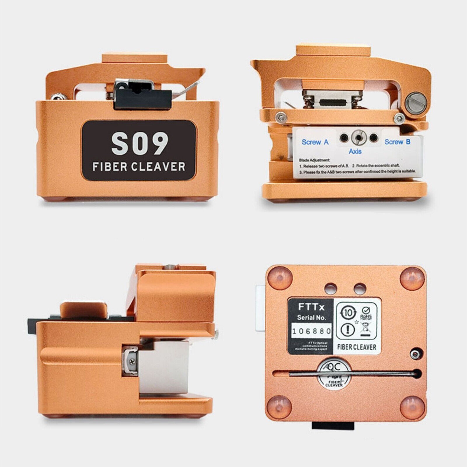 AI-9 Fusion Splicer Kit Optical Fiber Cleaver Cutter S09 with Wast Box USWlu9