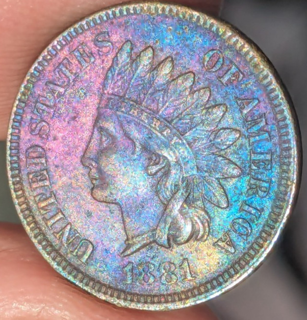 1881 Indian Head Cent Uncirculated Rainbow Colorful Toned